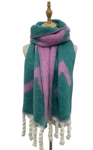 Green Letter Print Chunky Blanket Scarf