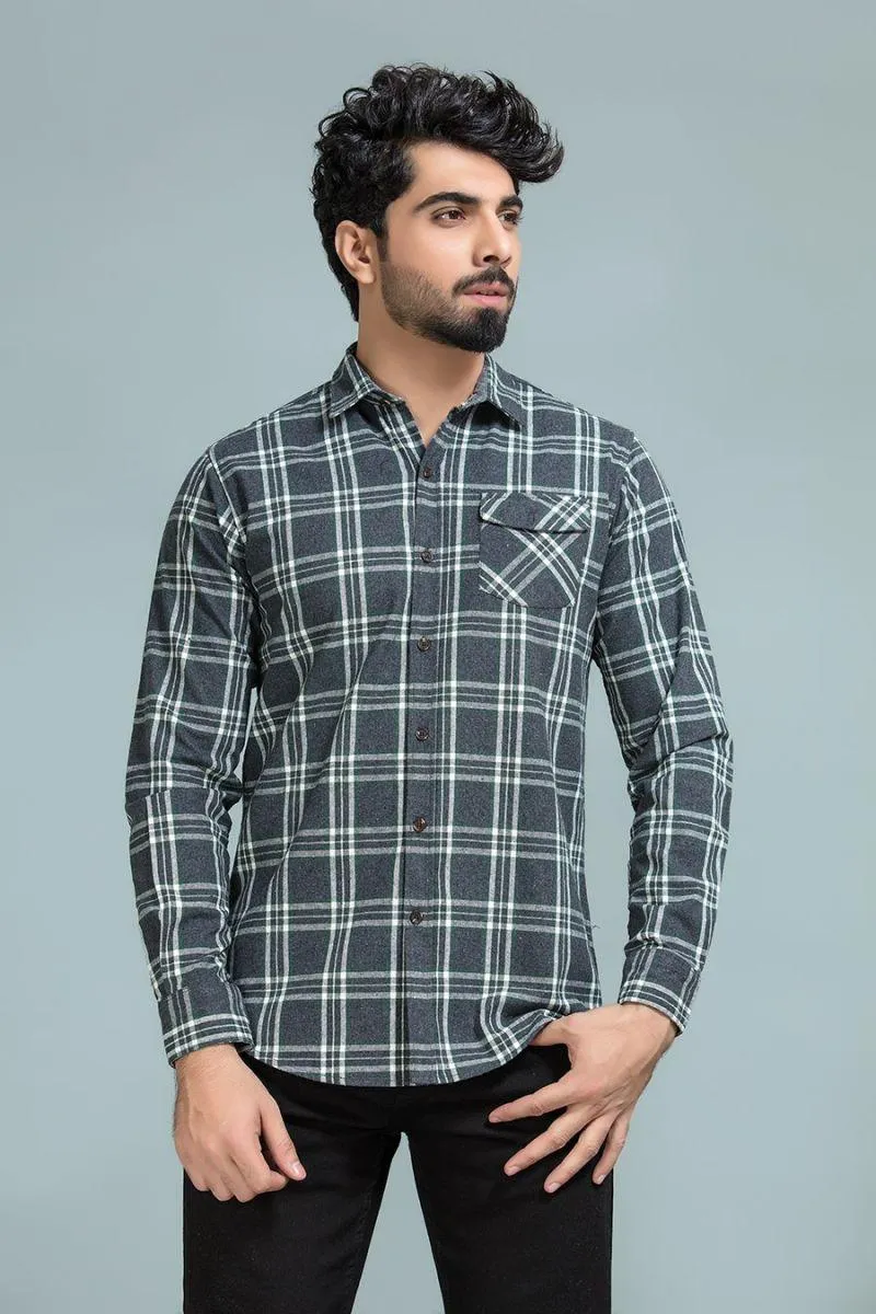 Grey Wooven Checkered Shirt