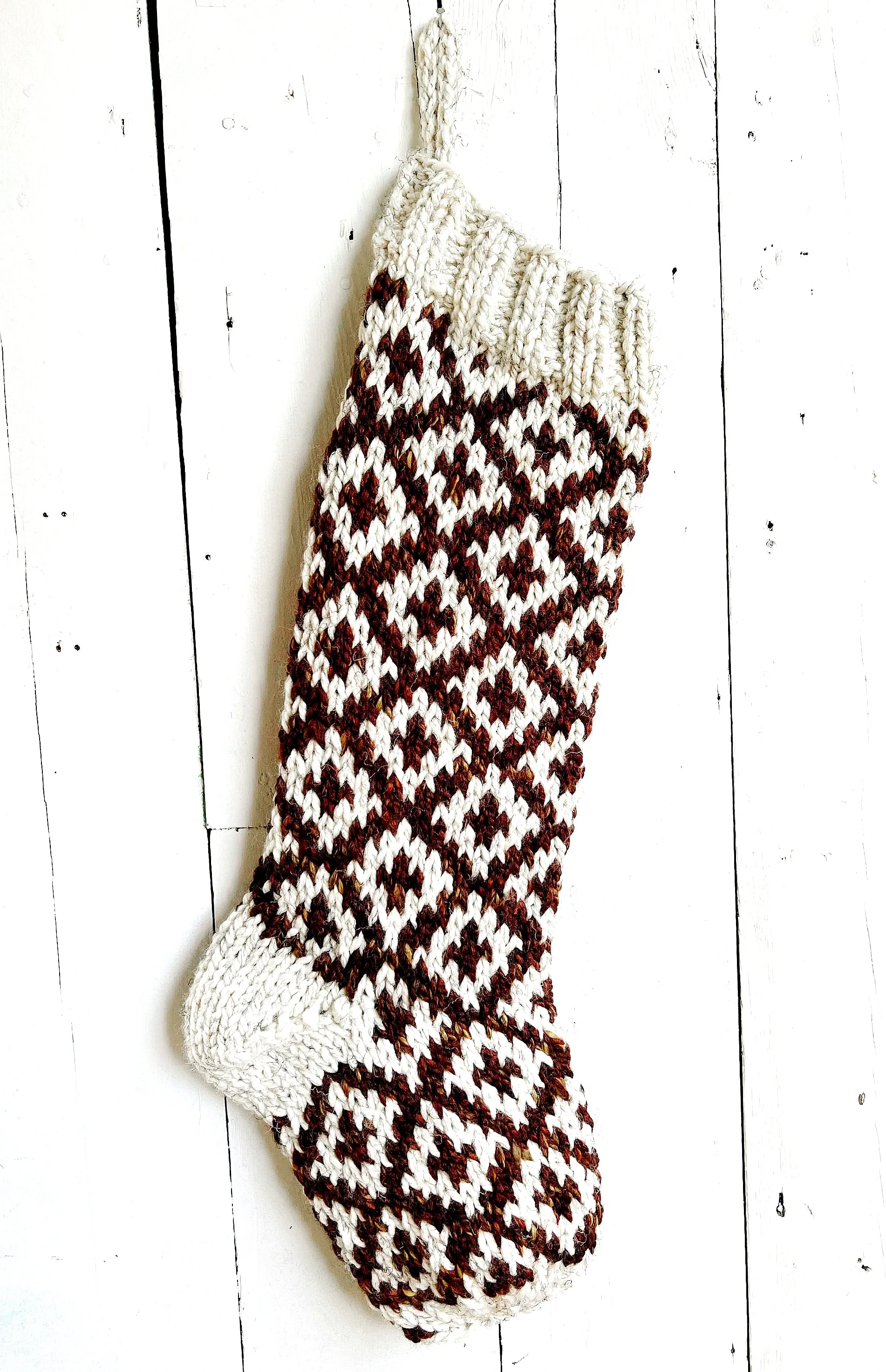 Hand Knit Chunky Carpet Bag Personalized Christmas Stocking - Fair Isle Wool Large - Ready to Ship