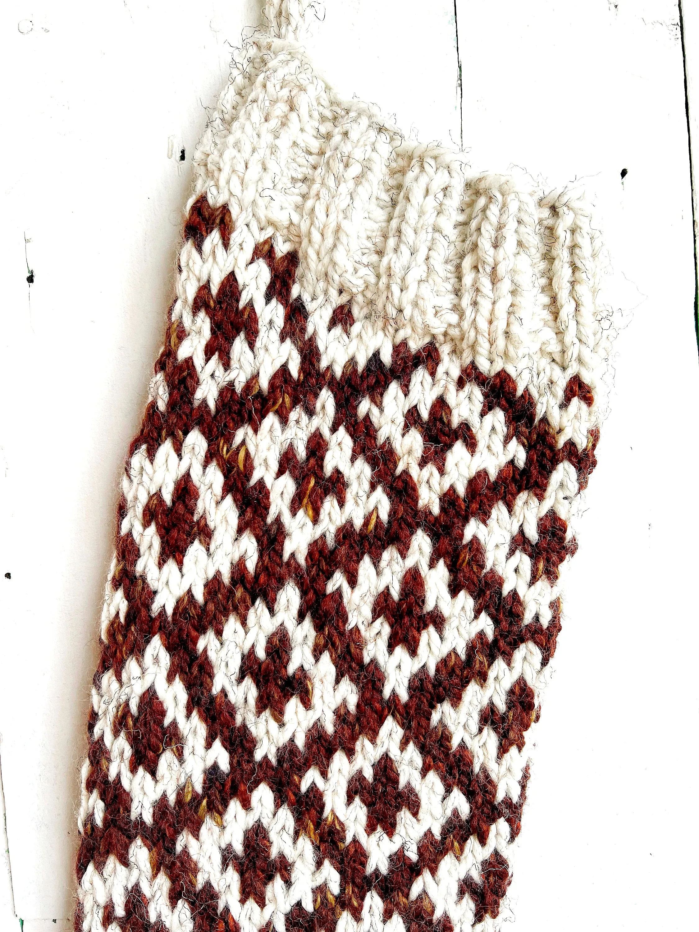Hand Knit Chunky Carpet Bag Personalized Christmas Stocking - Fair Isle Wool Large - Ready to Ship