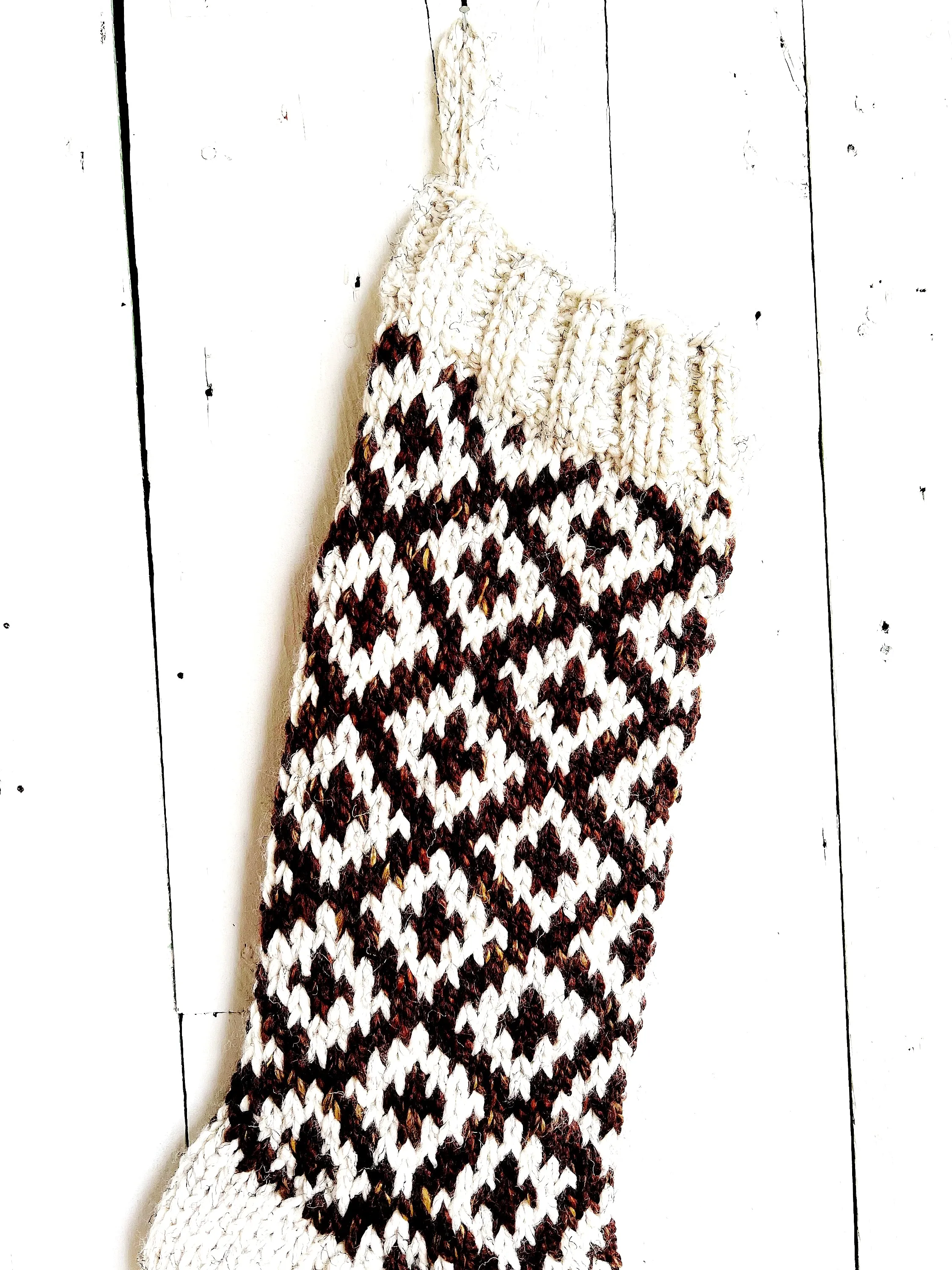 Hand Knit Chunky Carpet Bag Personalized Christmas Stocking - Fair Isle Wool Large - Ready to Ship