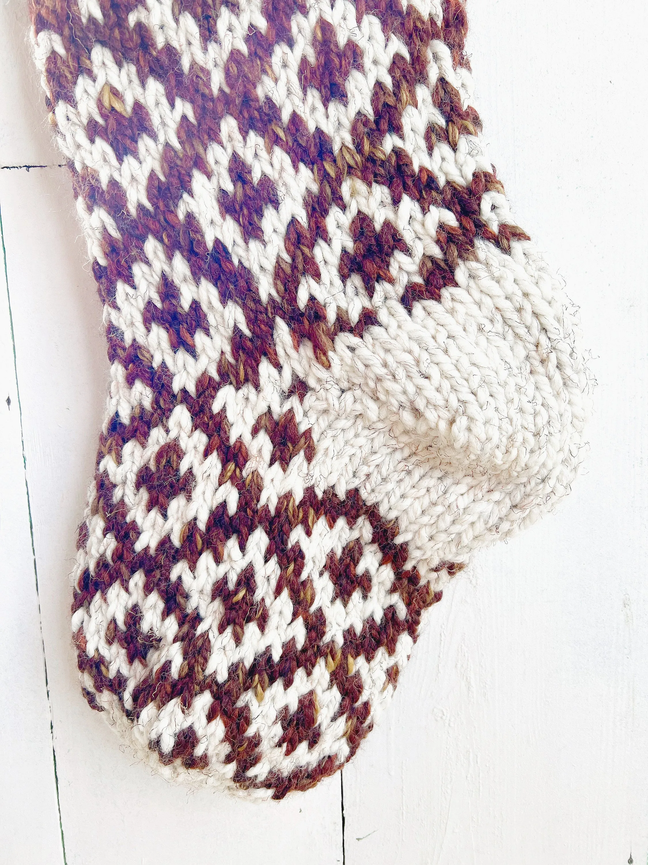 Hand Knit Chunky Carpet Bag Personalized Christmas Stocking - Fair Isle Wool Large - Ready to Ship