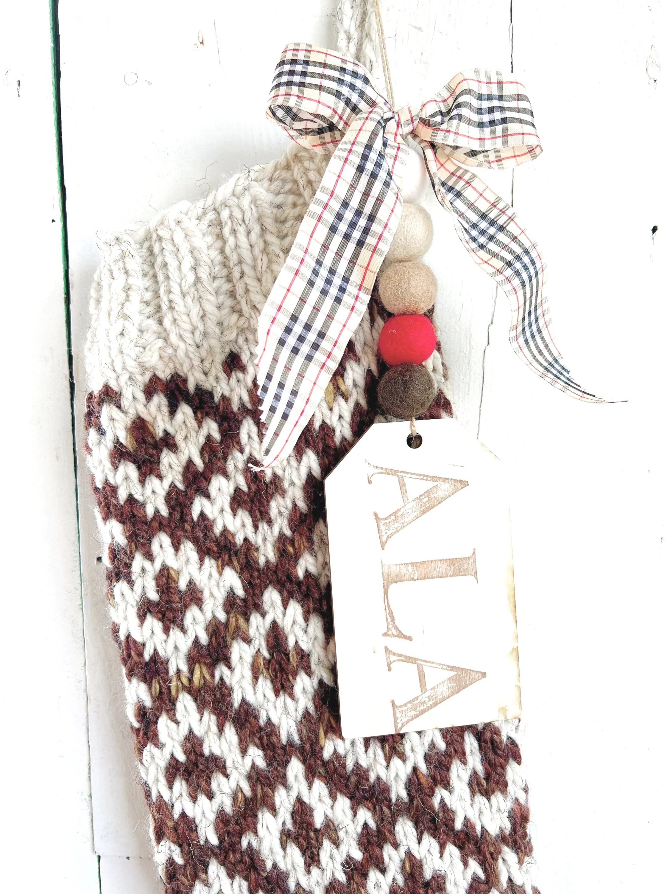 Hand Knit Chunky Carpet Bag Personalized Christmas Stocking - Fair Isle Wool Large - Ready to Ship