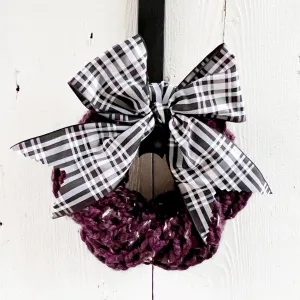 Hand-Knitted Wreaths Farmhouse Tartan Plaid Christmas Scotland - 6 inch wreath - Ready to Ship
