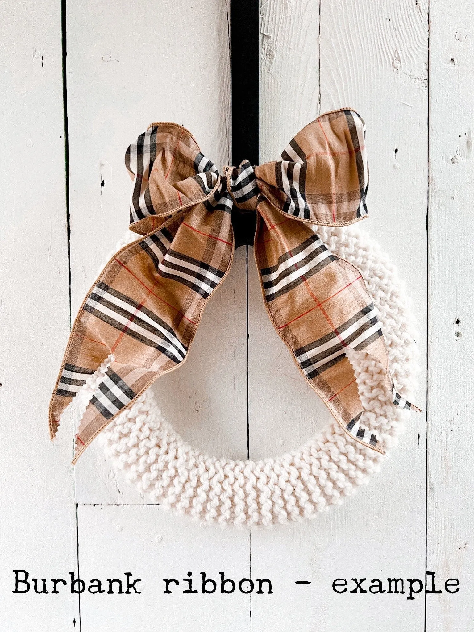Hand-Knitted Wreaths Farmhouse Tartan Plaid Christmas Scotland - 6 inch wreath - Ready to Ship