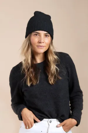 Hat Attack Cashmere Slouchy Cuff Beanie (Black)