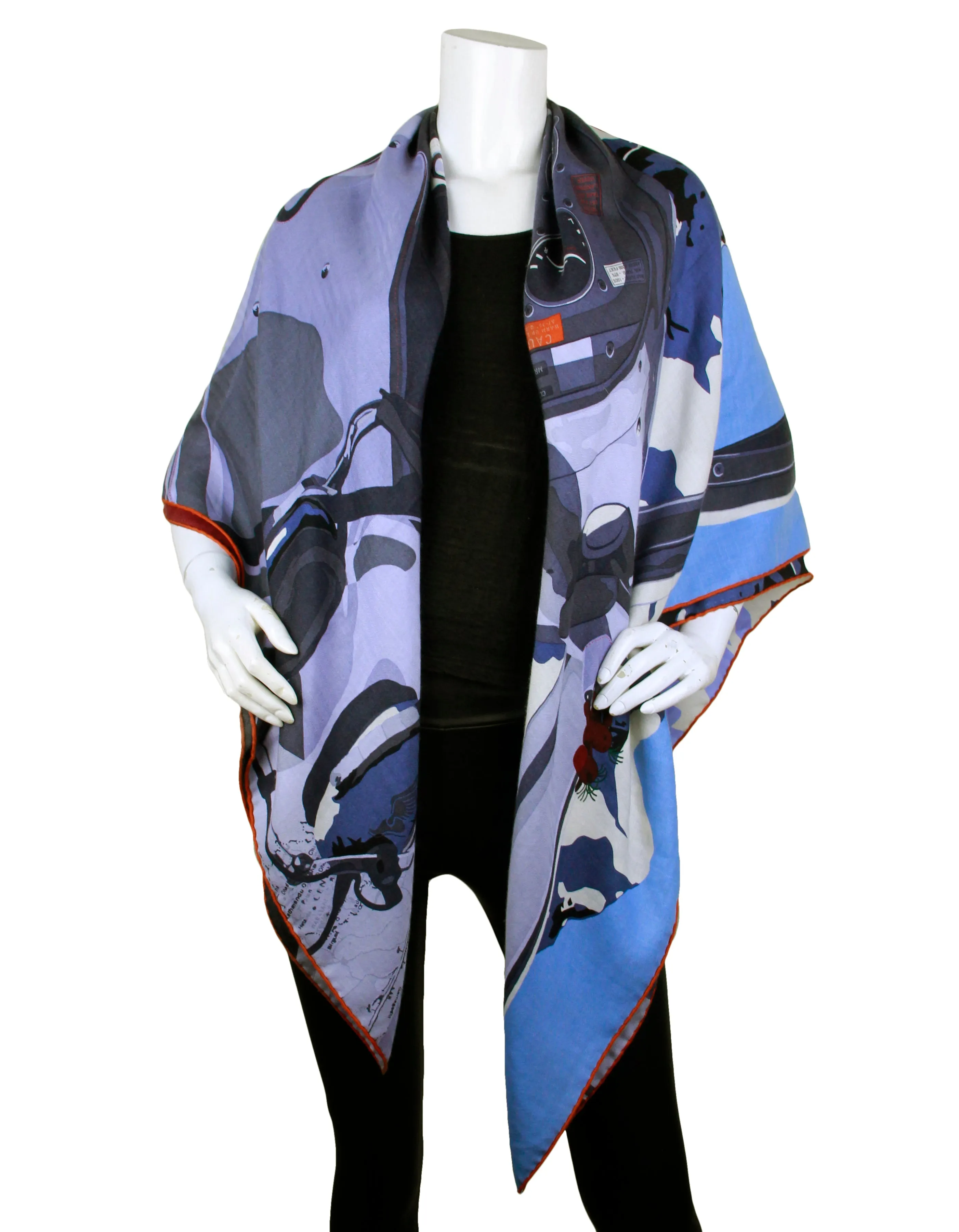 Hermes NEW Anthracite/Gris Moyen High Flyer 140cm Silk/Cashmere Shawl Scarf