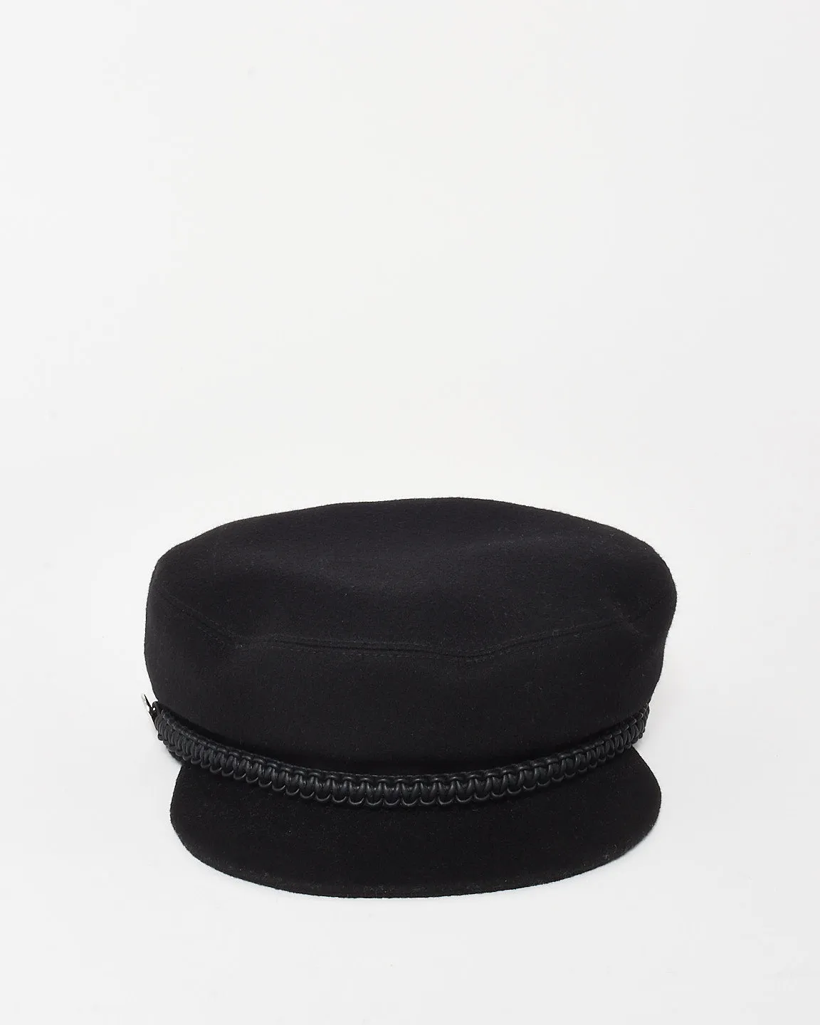 Hermès Black Braided Trim Cashmere Deauville Cap - 58