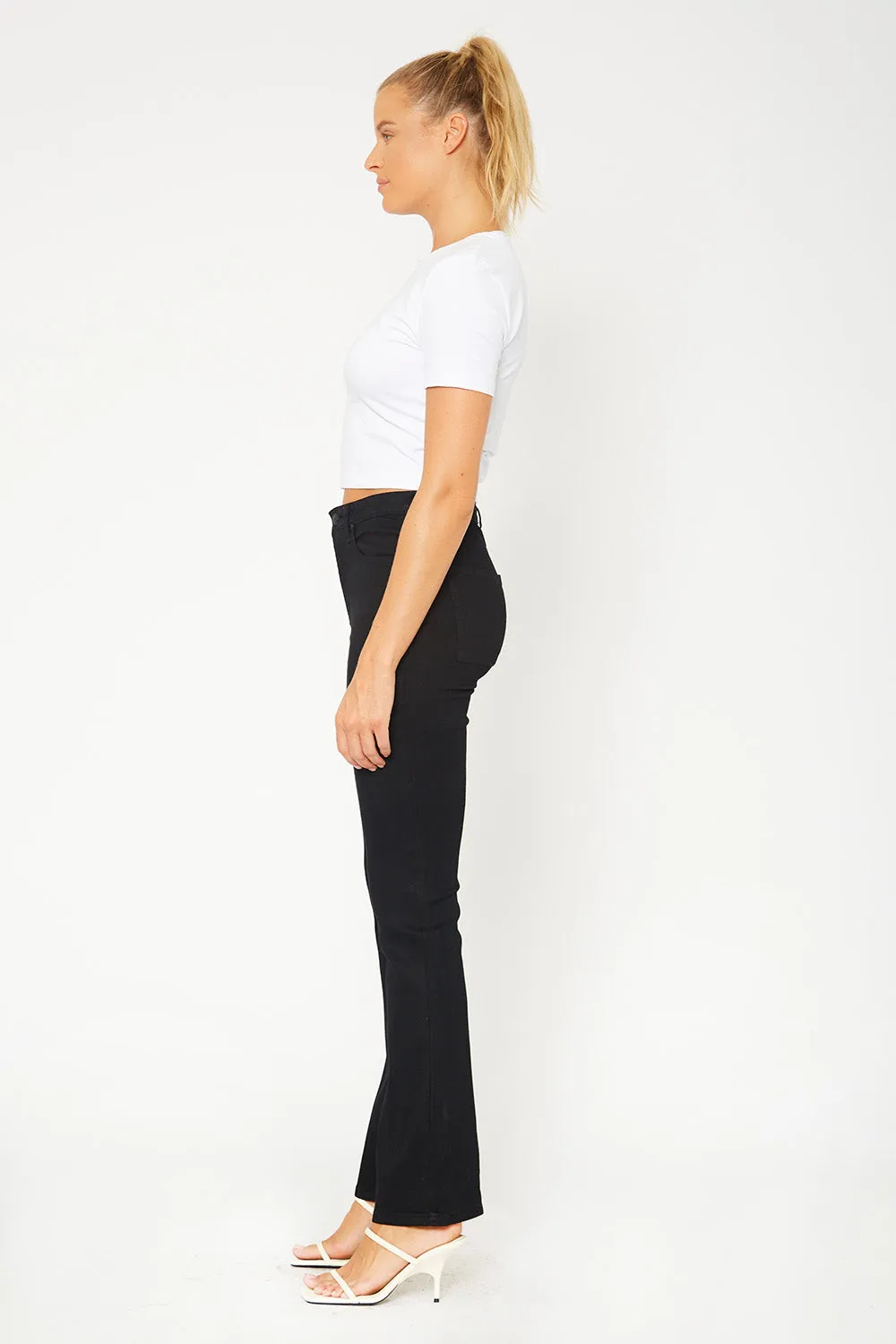 High-rise black flare pants