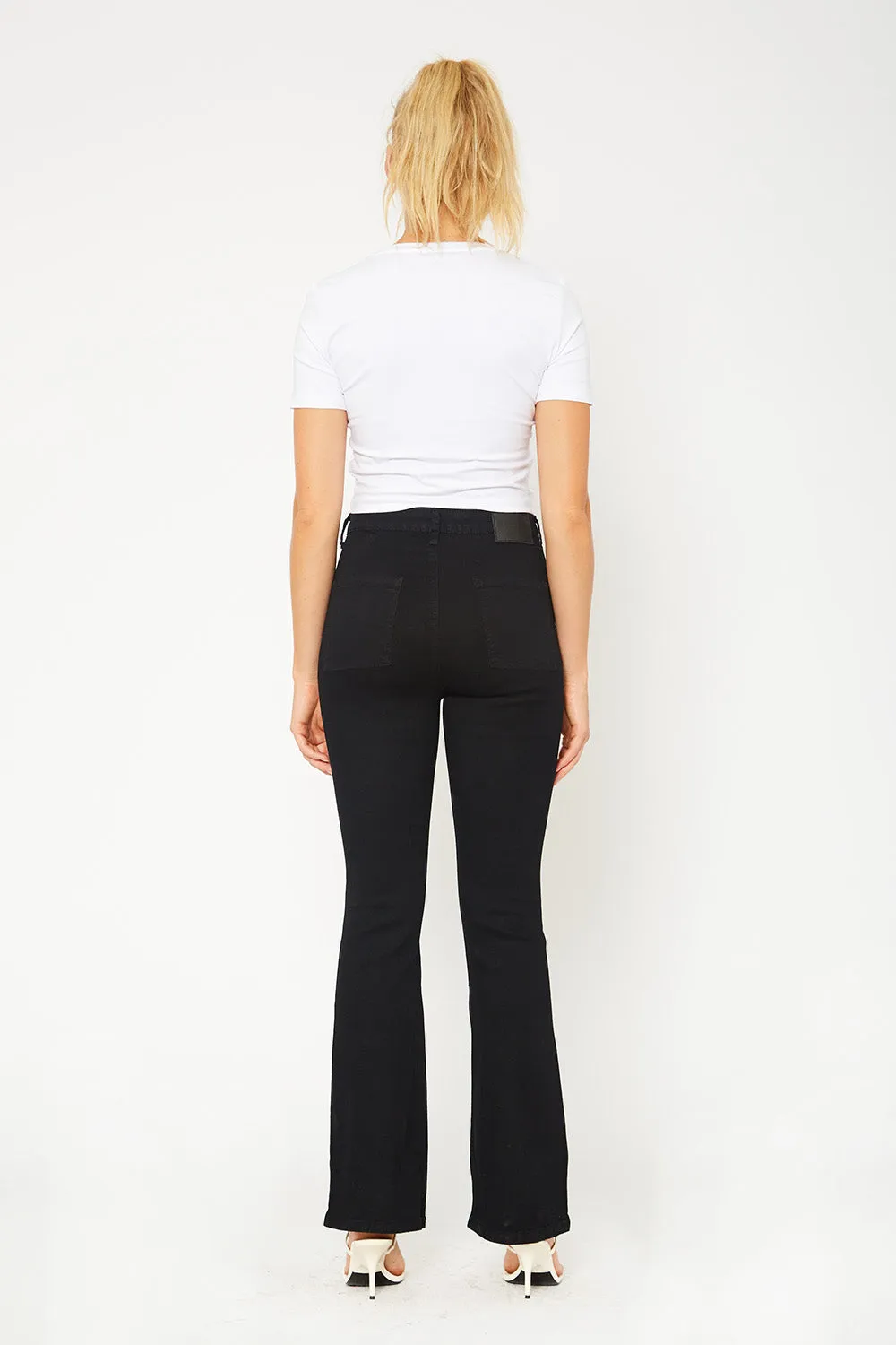 High-rise black flare pants