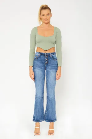 High-rise medium blue flare denim pants