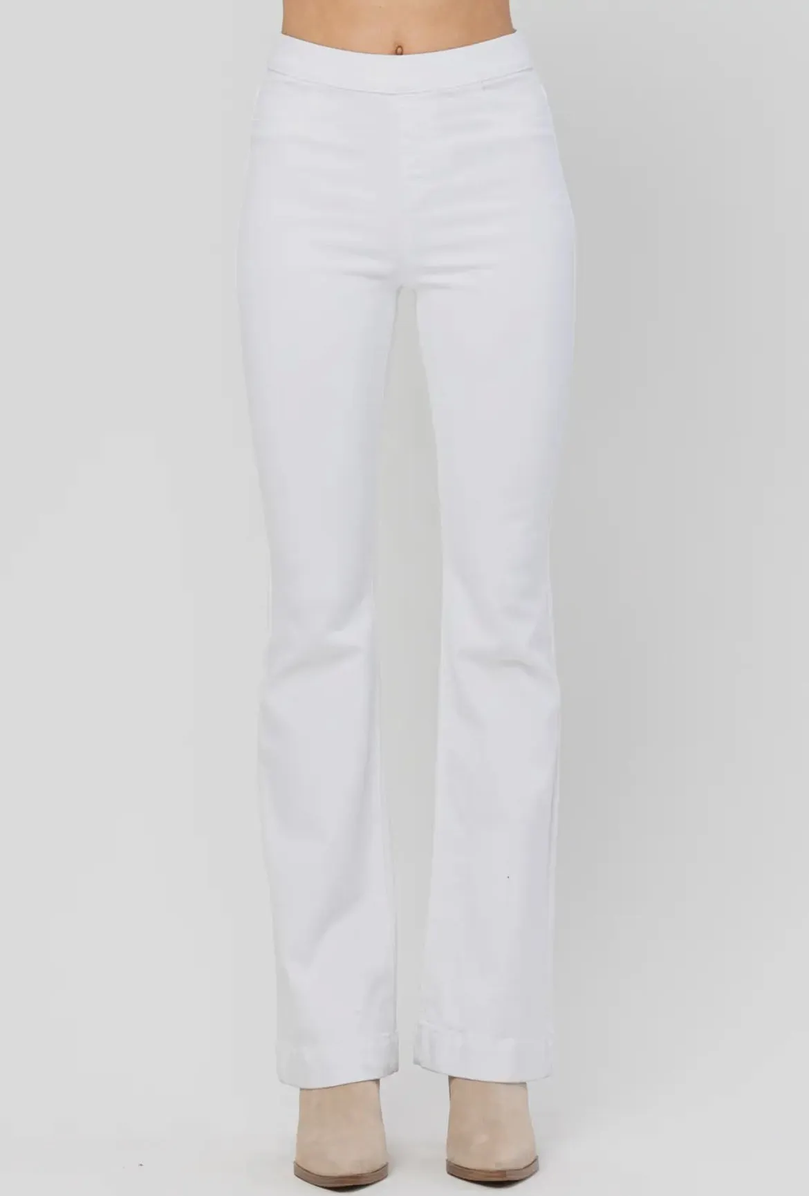 High Rise Pull On Flare Denim Pants