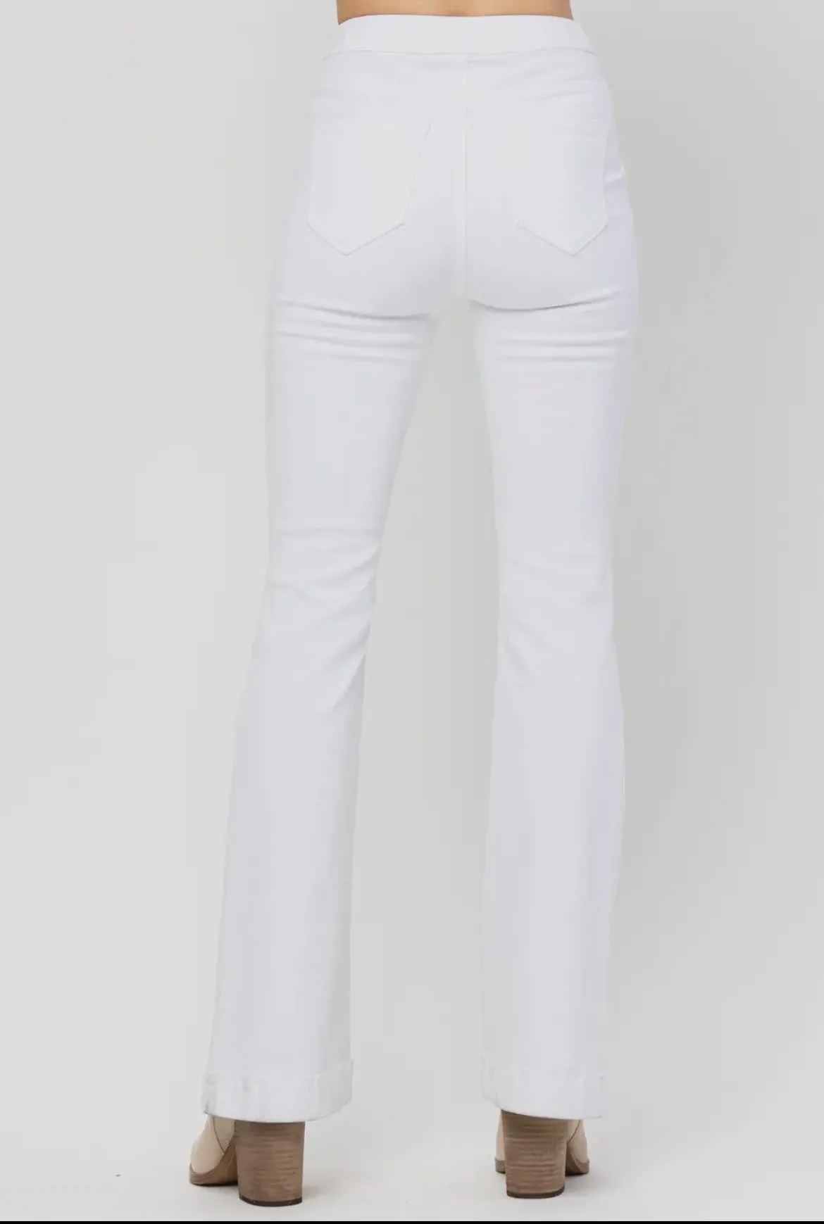 High Rise Pull On Flare Denim Pants