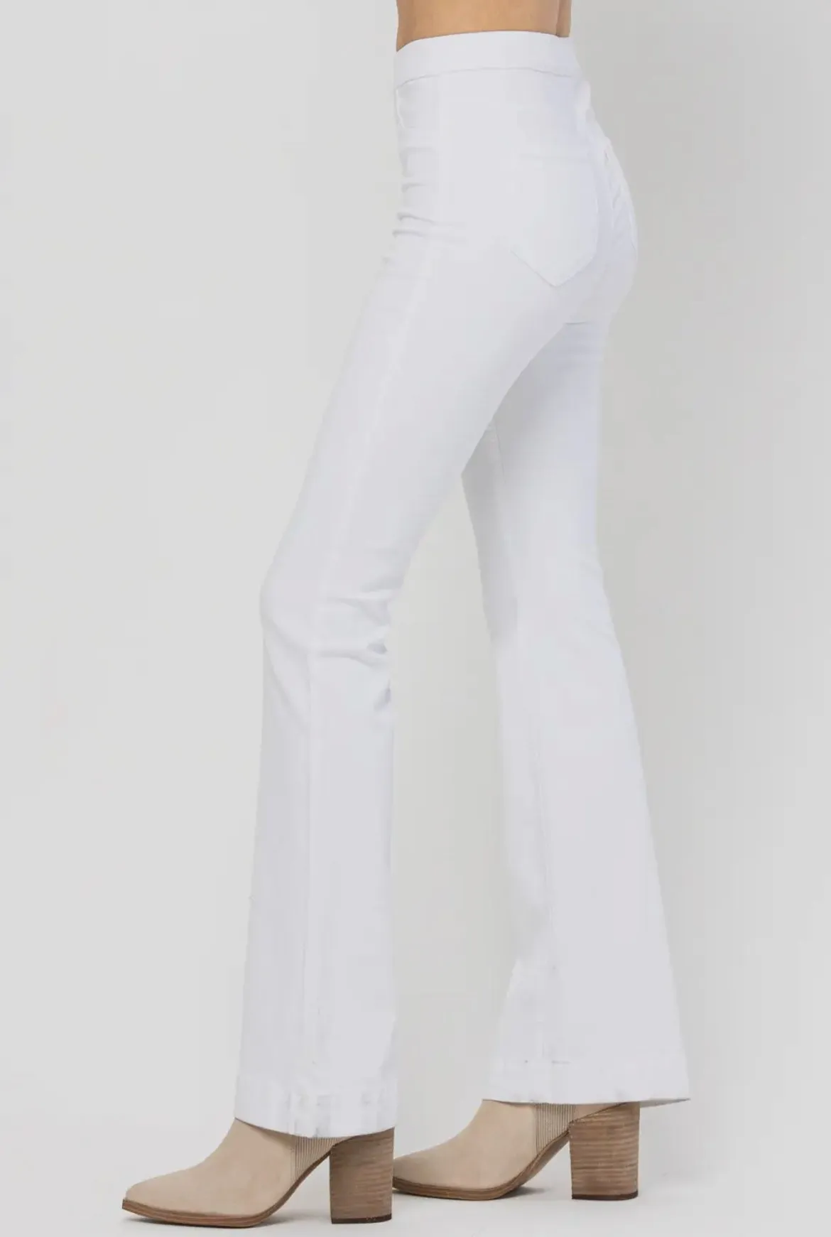 High Rise Pull On Flare Denim Pants