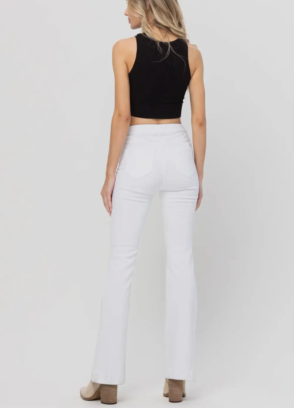 High Rise Pull On Flare Denim Pants