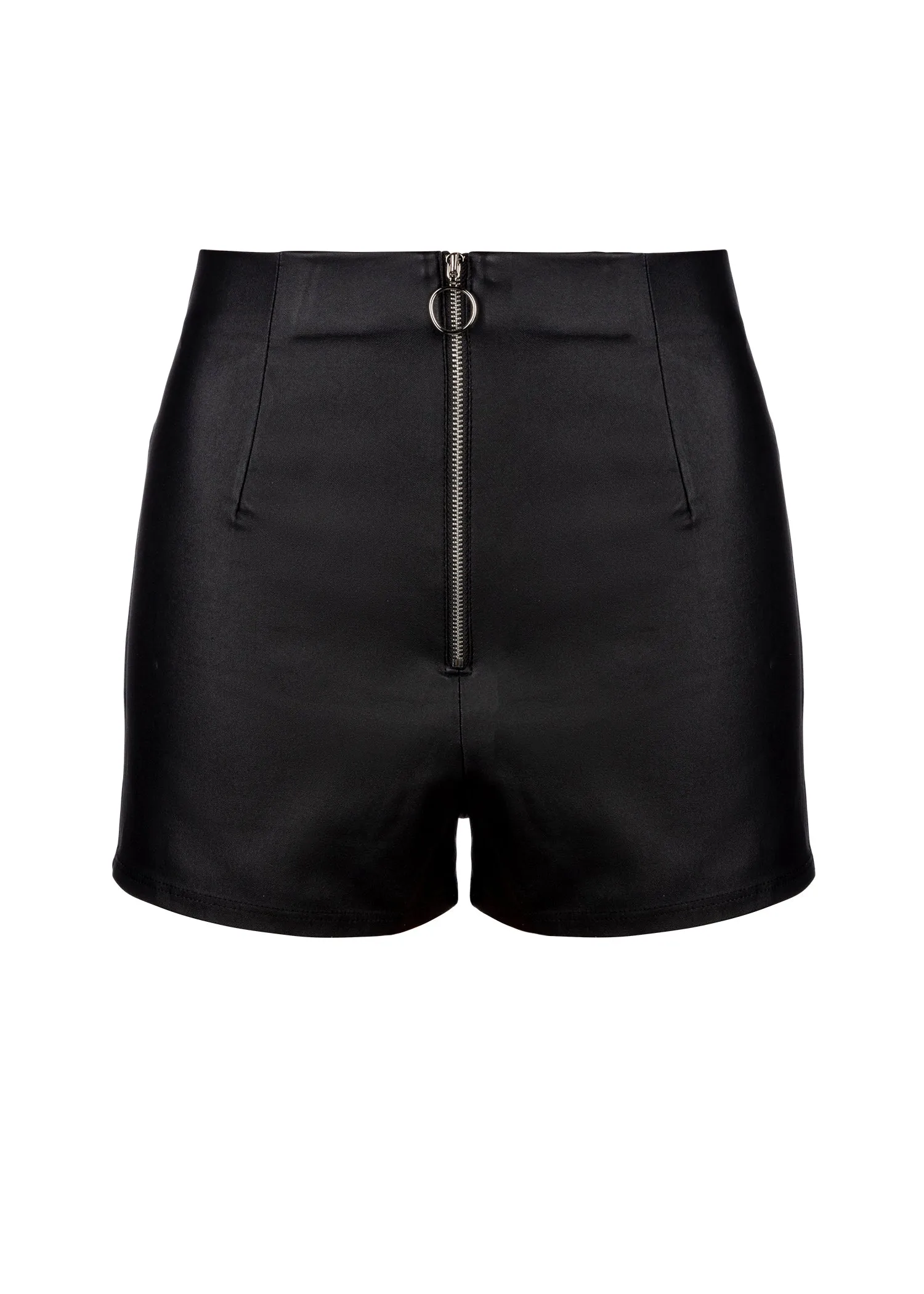 High Waisted Faux Leather Shorts with Zipper