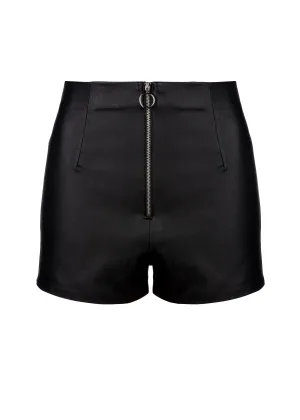 High Waisted Faux Leather Shorts with Zipper