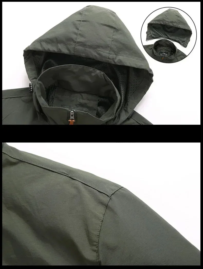 Hiking Waterproof Jacket Men's New Autumn Casual Sports Detachable Hooded Coat Field Mountain Climbing Travel Thin Windbreaker