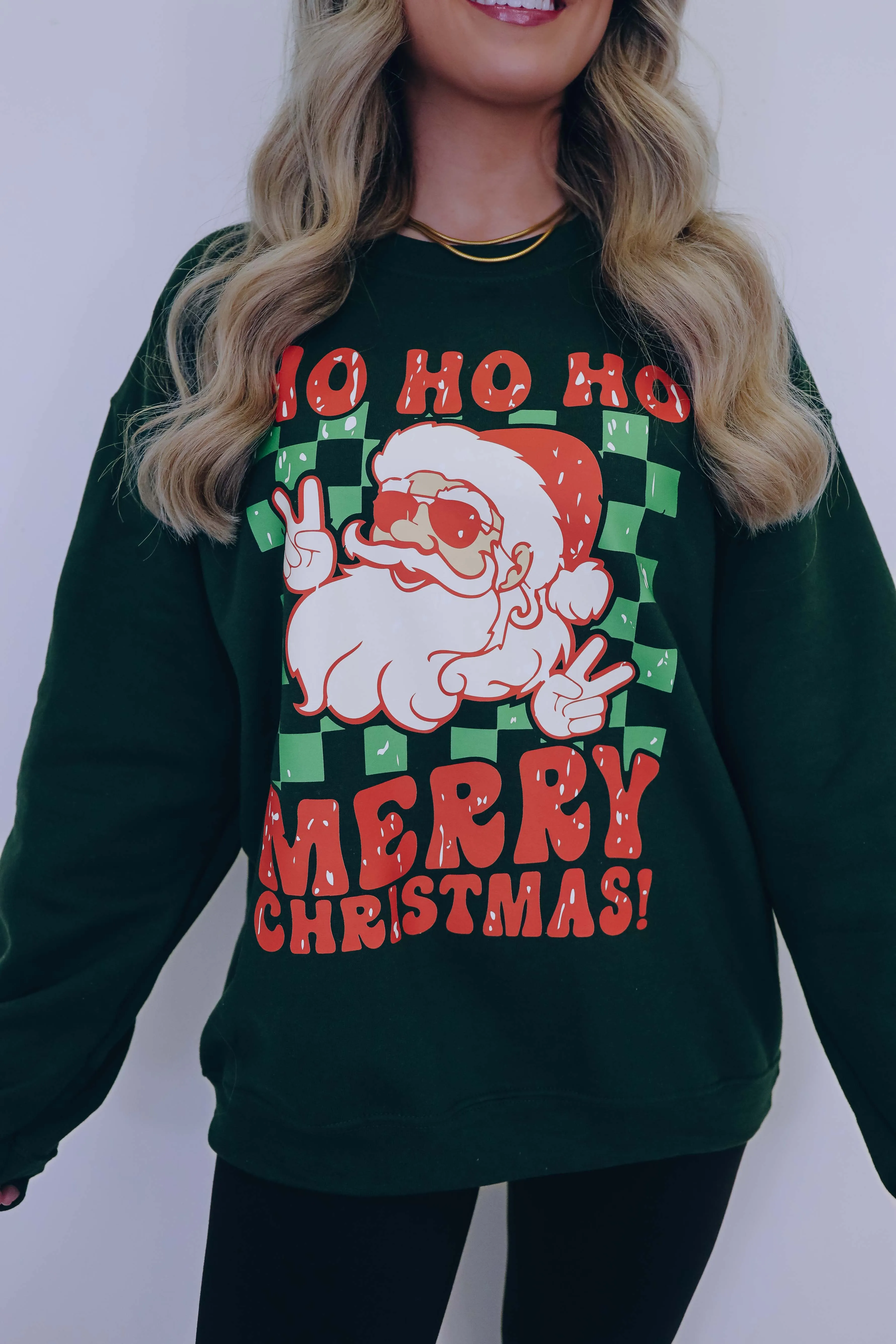 Ho Ho Ho Checkered Peace Santa Graphic Sweatshirt