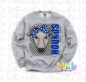 Hounds Mascot PNG - Neon Mascot Designs - Digital Download - Checkered Mascot with Bow Royal
