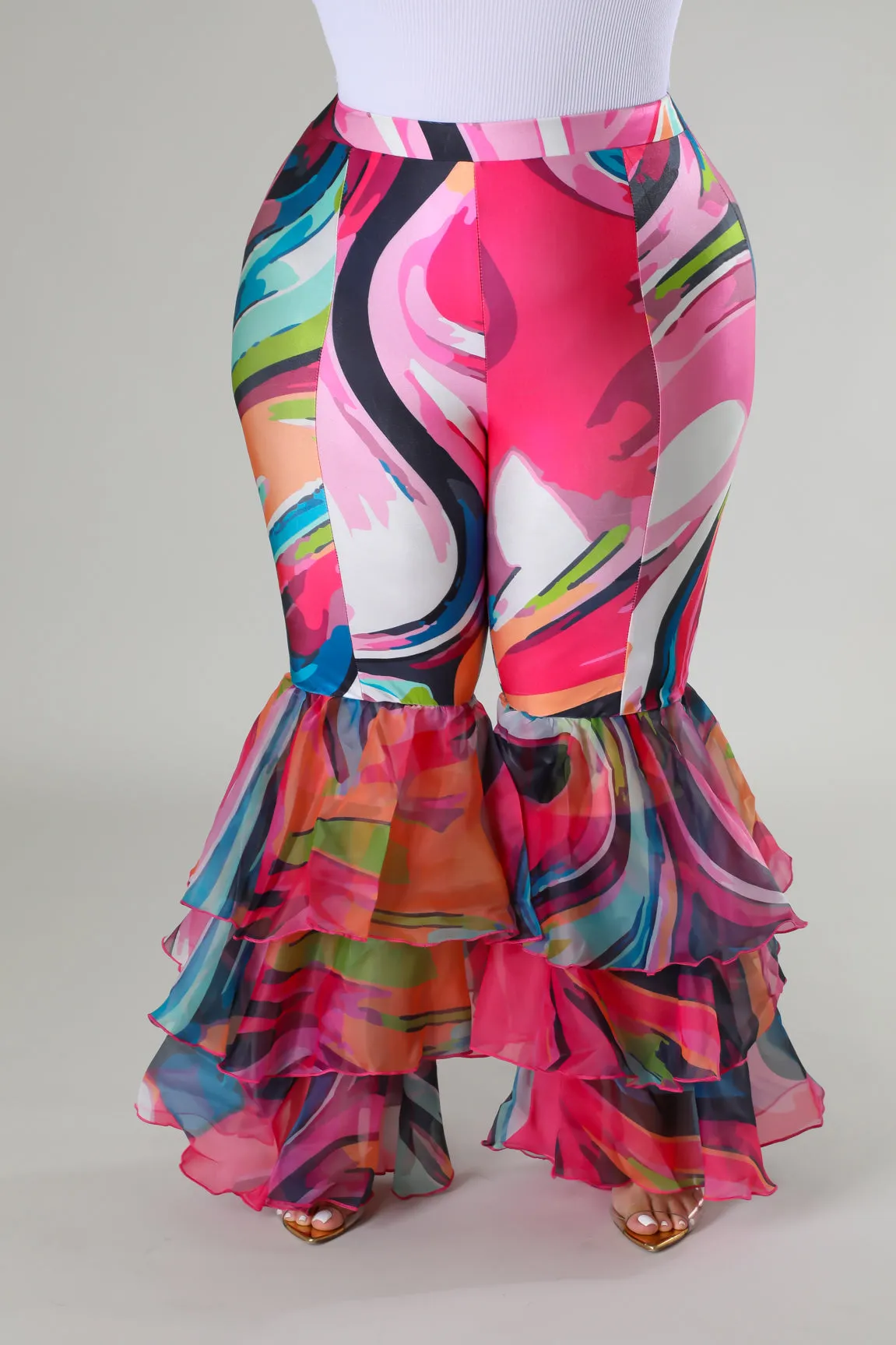 HP1467PXP - RUFFLE TIER FLARE BOTTOM PANTS (PLUS)