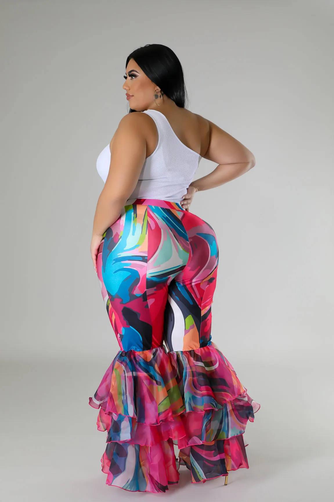HP1467PXP - RUFFLE TIER FLARE BOTTOM PANTS (PLUS)