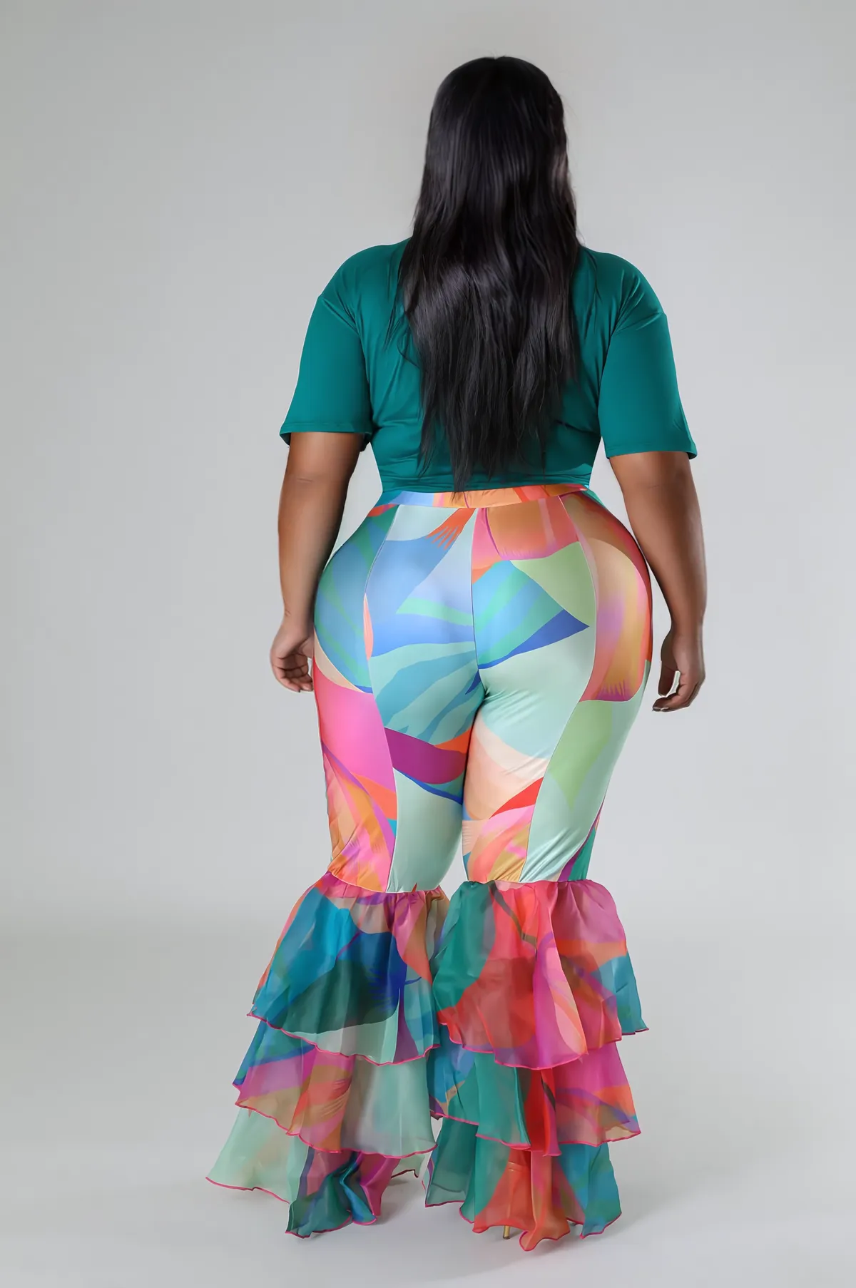 HP1467PXP - RUFFLE TIER FLARE BOTTOM PANTS (PLUS)