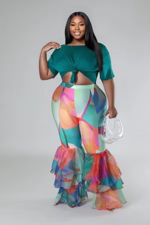 HP1467PXP - RUFFLE TIER FLARE BOTTOM PANTS (PLUS)