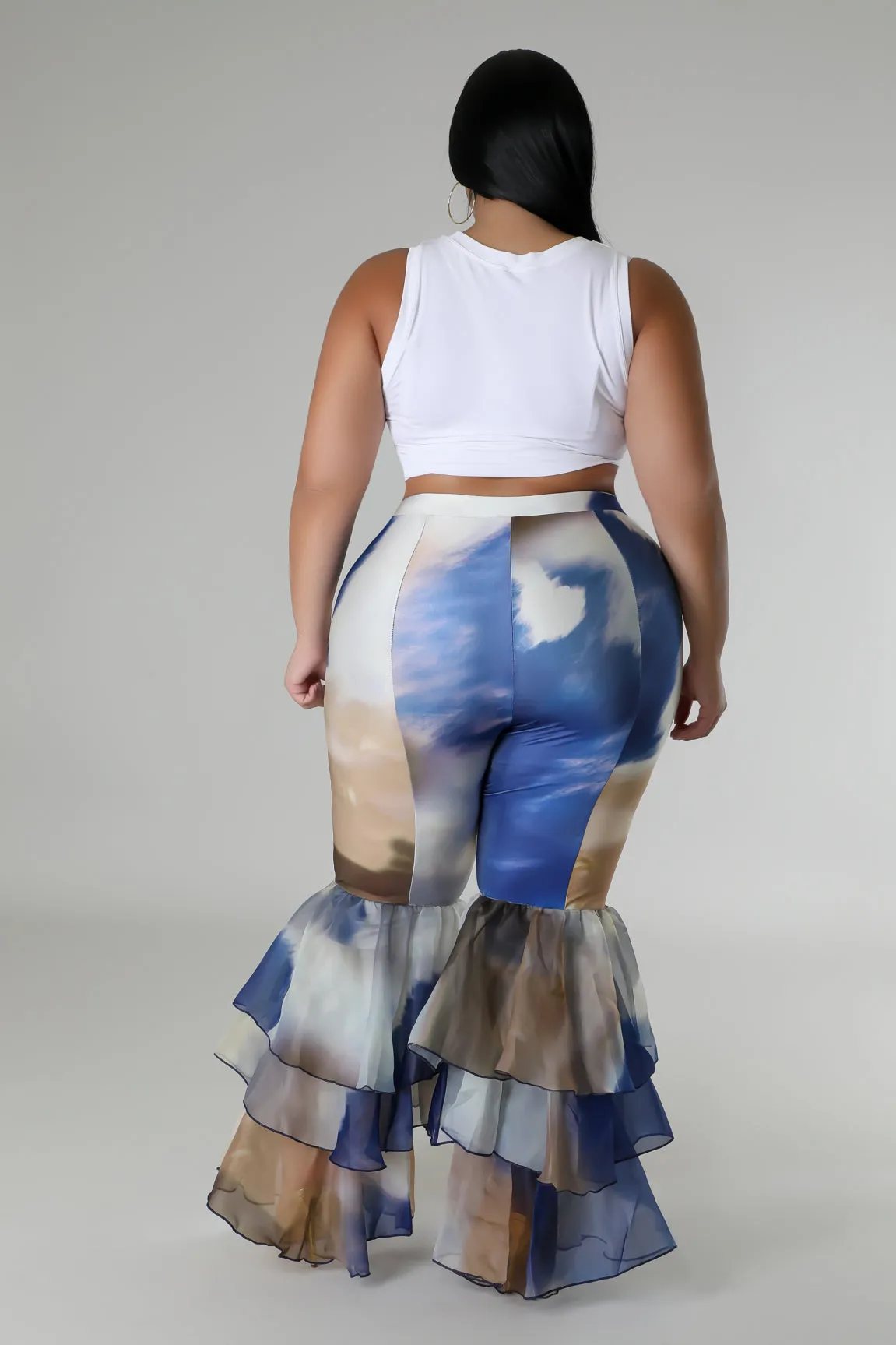 HP1467PXP - RUFFLE TIER FLARE BOTTOM PANTS (PLUS)