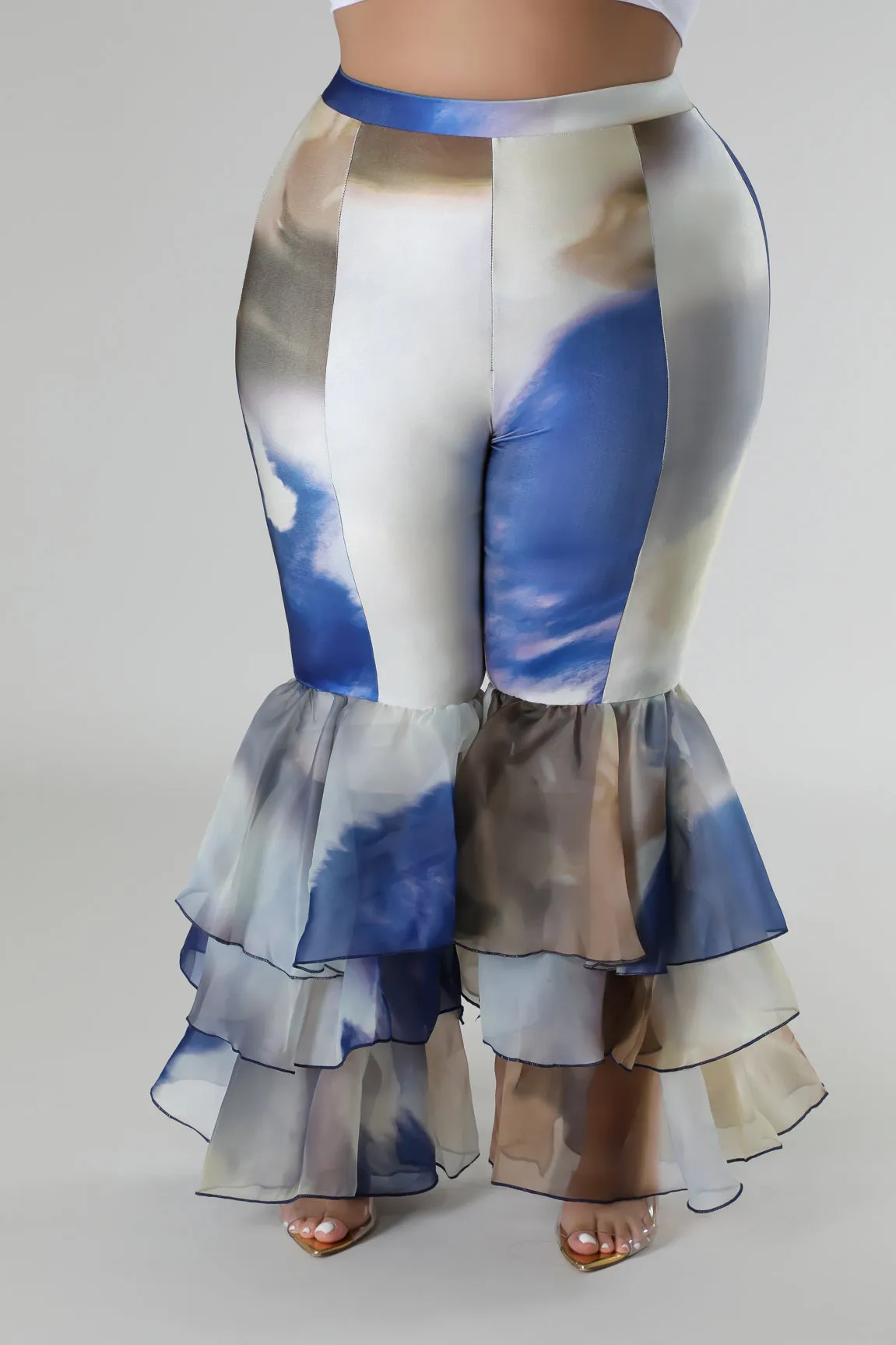 HP1467PXP - RUFFLE TIER FLARE BOTTOM PANTS (PLUS)