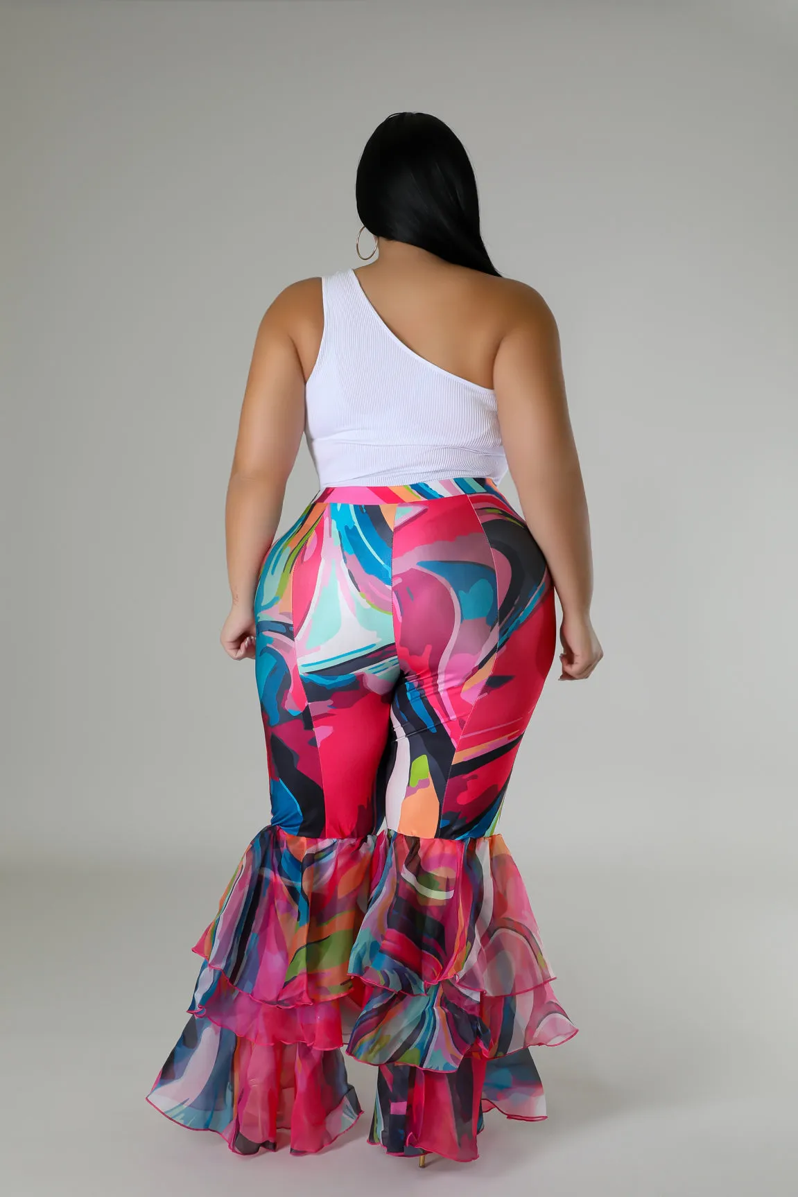 HP1467PXP - RUFFLE TIER FLARE BOTTOM PANTS (PLUS)