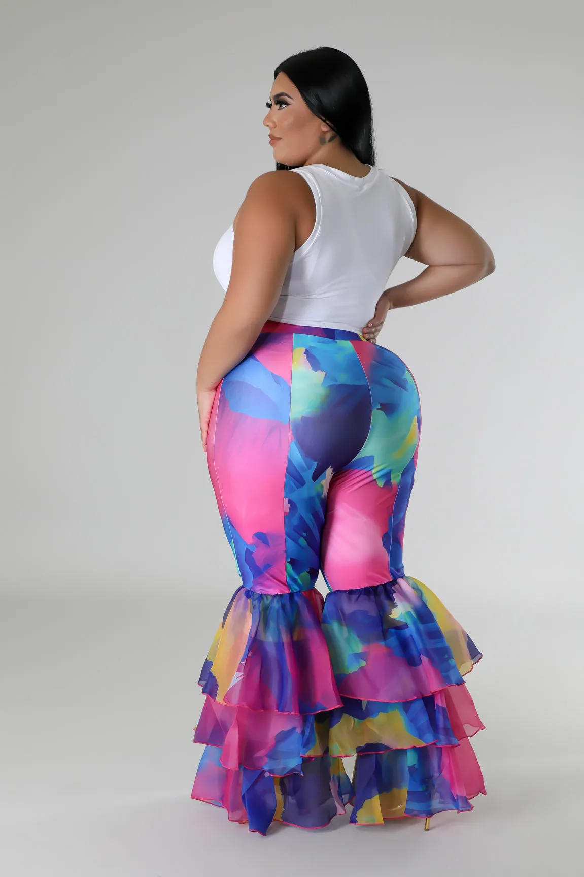 HP1467PXP - RUFFLE TIER FLARE BOTTOM PANTS (PLUS)