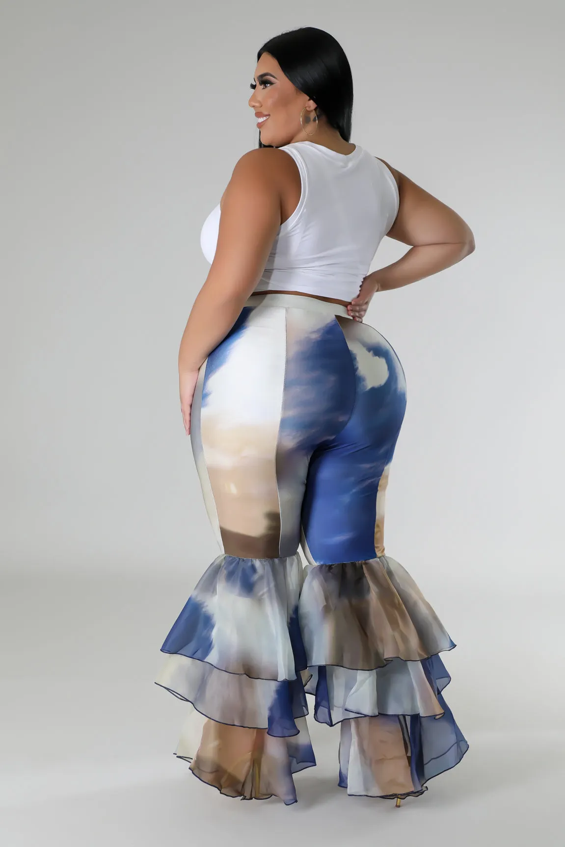 HP1467PXP - RUFFLE TIER FLARE BOTTOM PANTS (PLUS)