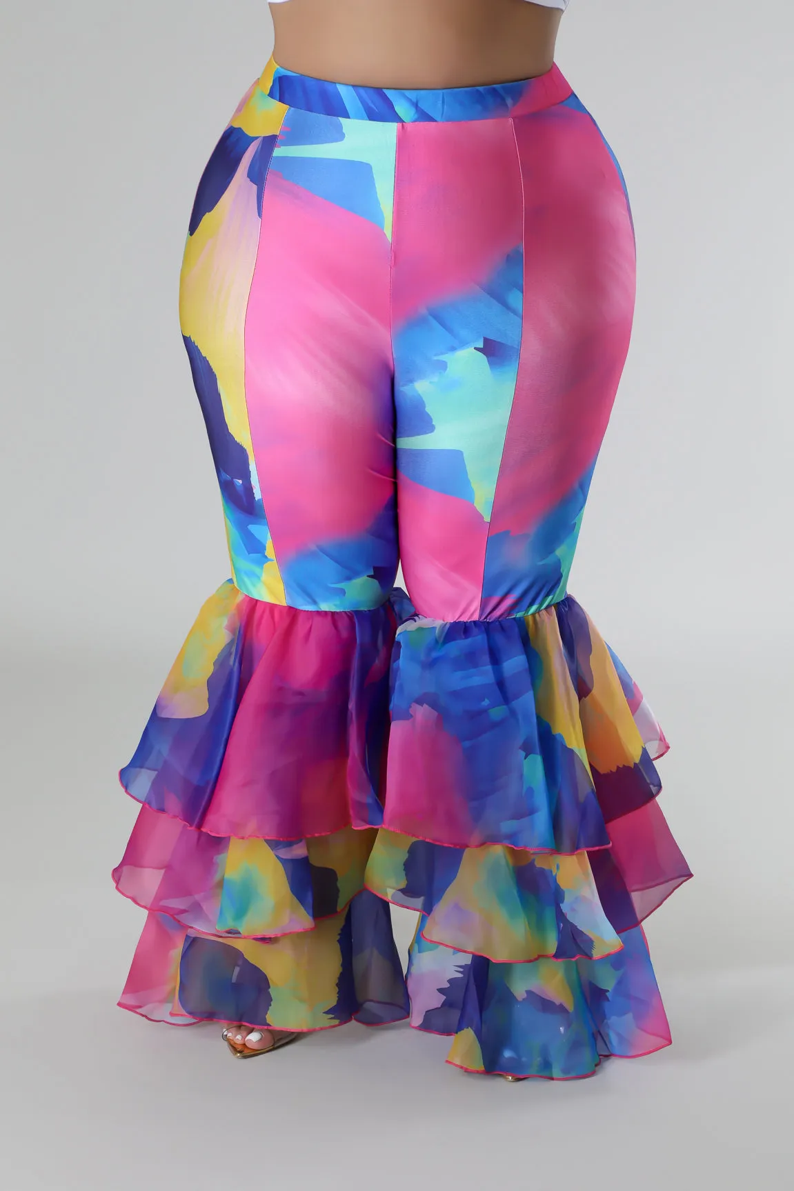 HP1467PXP - RUFFLE TIER FLARE BOTTOM PANTS (PLUS)