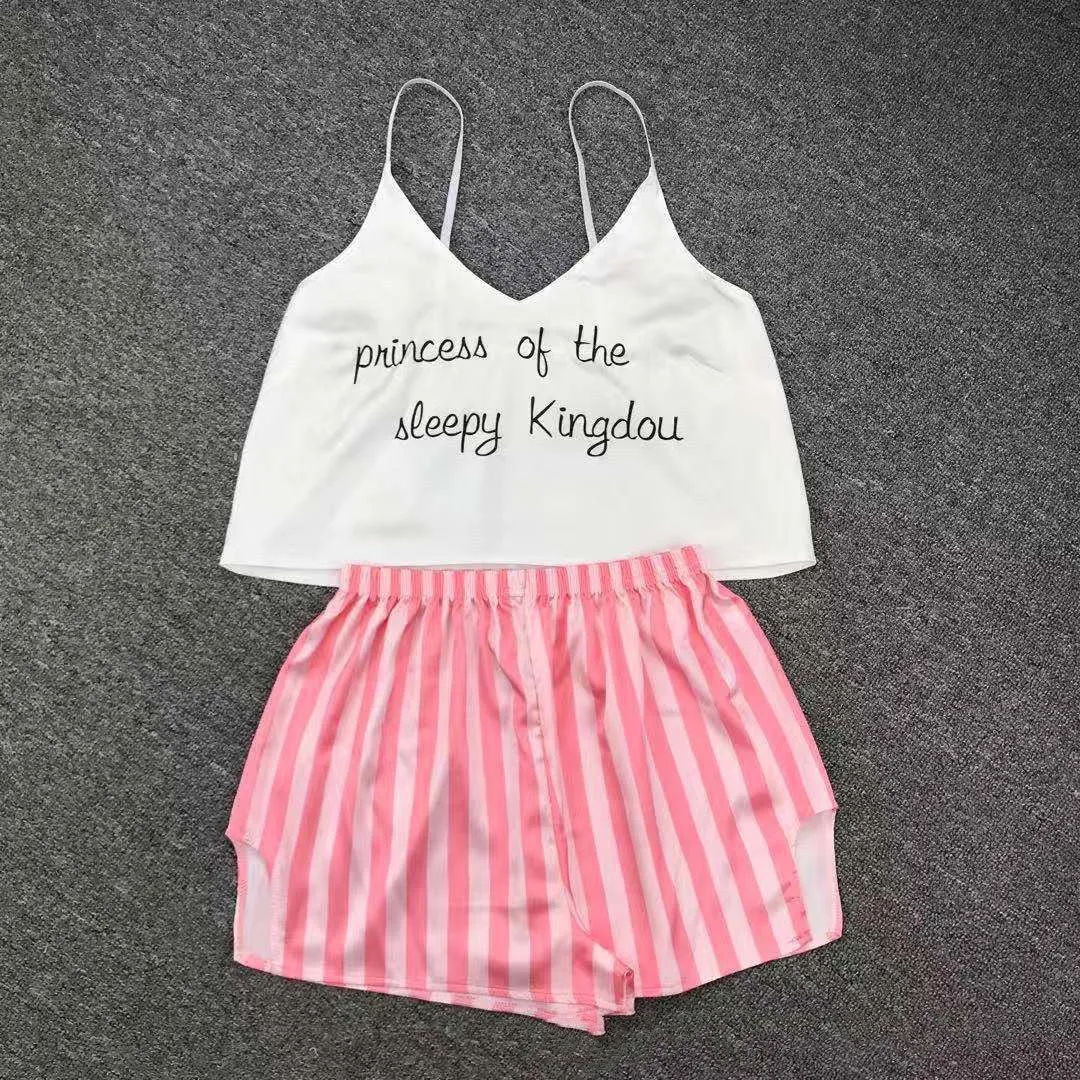 Ice Silk Pajamas Sling High-quality Simulation Silk Thin Section Comfortable Casual Printing