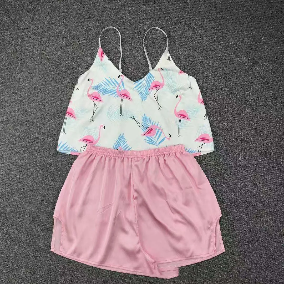 Ice Silk Pajamas Sling High-quality Simulation Silk Thin Section Comfortable Casual Printing
