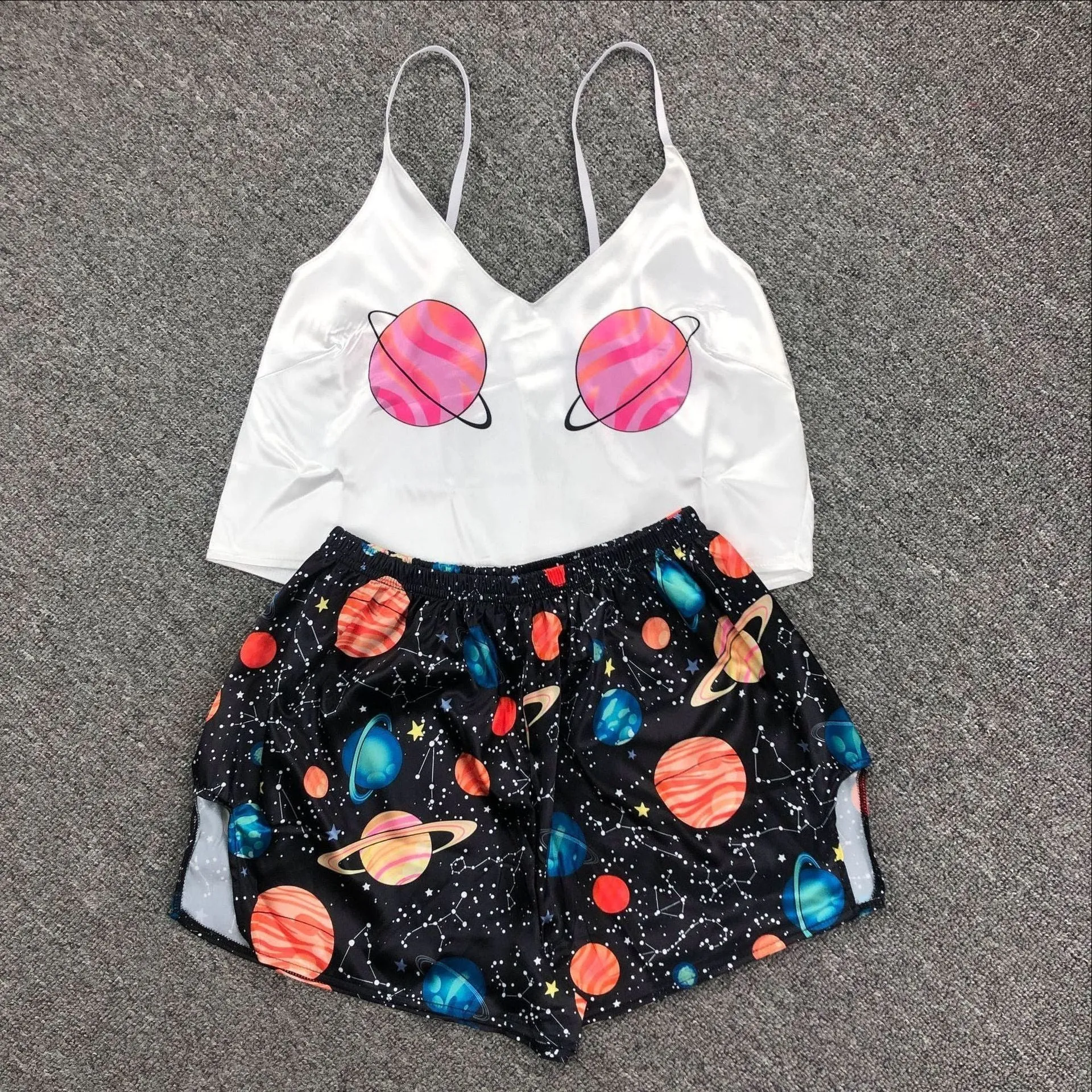 Ice Silk Pajamas Sling High-quality Simulation Silk Thin Section Comfortable Casual Printing