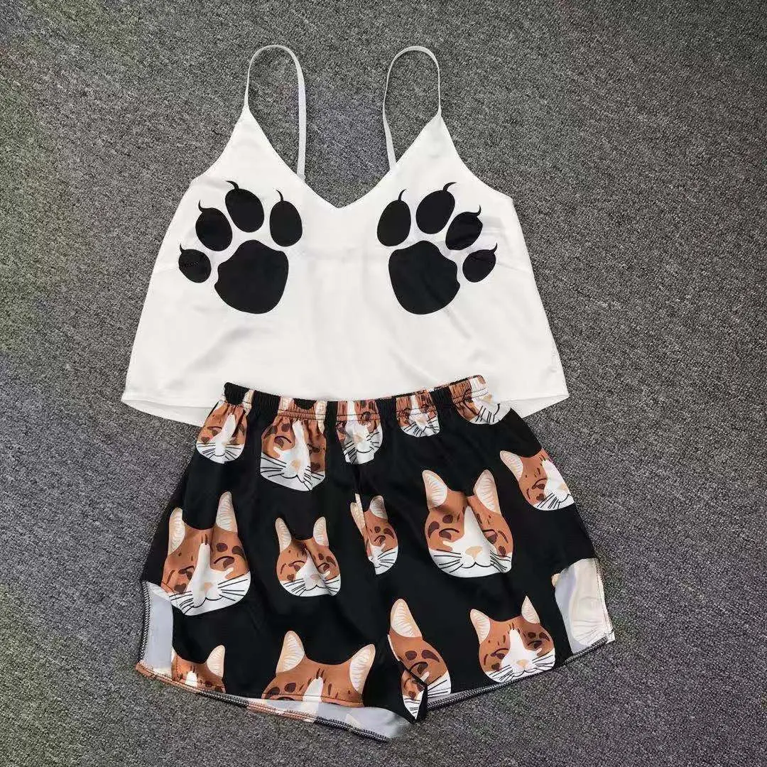 Ice Silk Pajamas Sling High-quality Simulation Silk Thin Section Comfortable Casual Printing