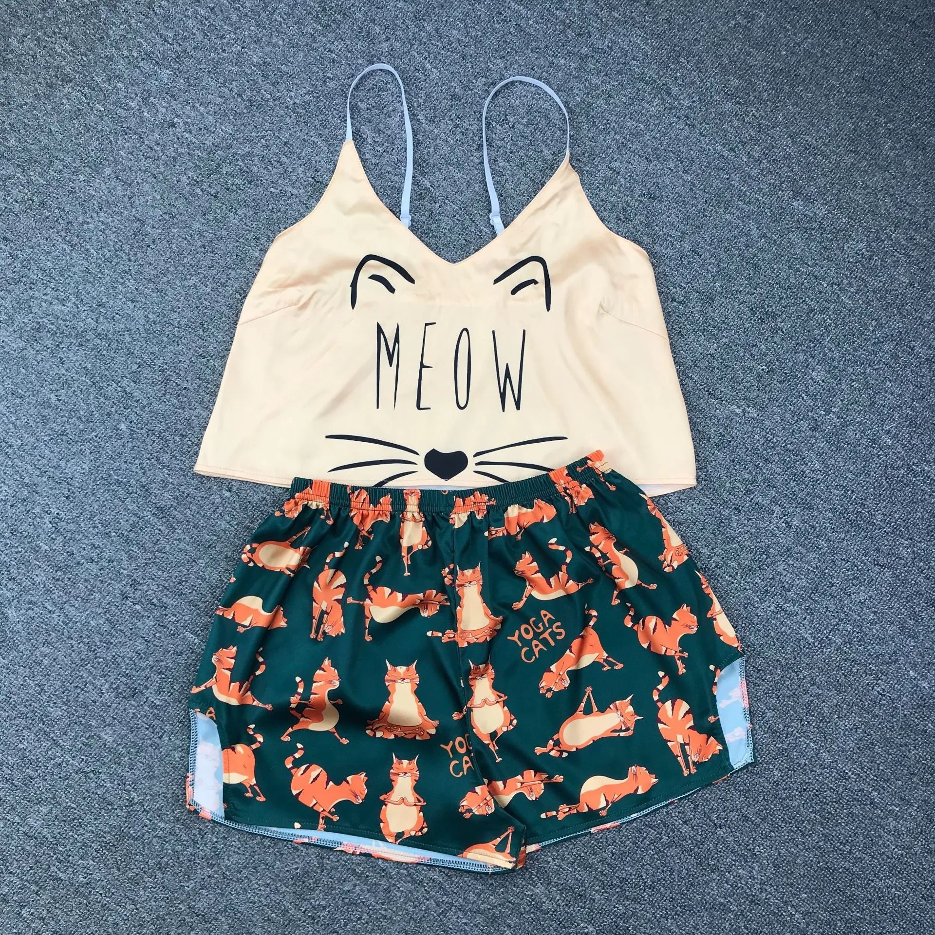 Ice Silk Pajamas Sling High-quality Simulation Silk Thin Section Comfortable Casual Printing