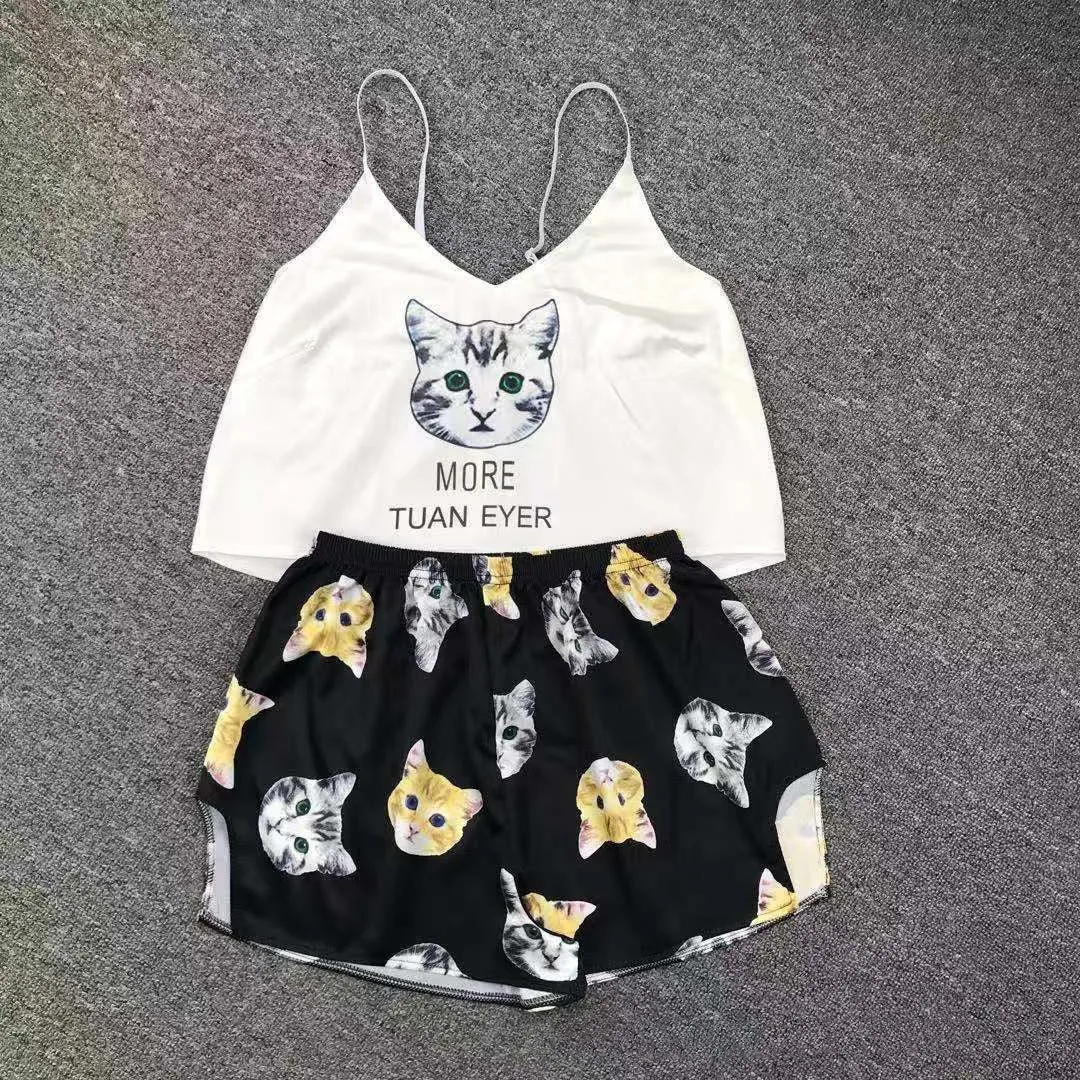 Ice Silk Pajamas Sling High-quality Simulation Silk Thin Section Comfortable Casual Printing