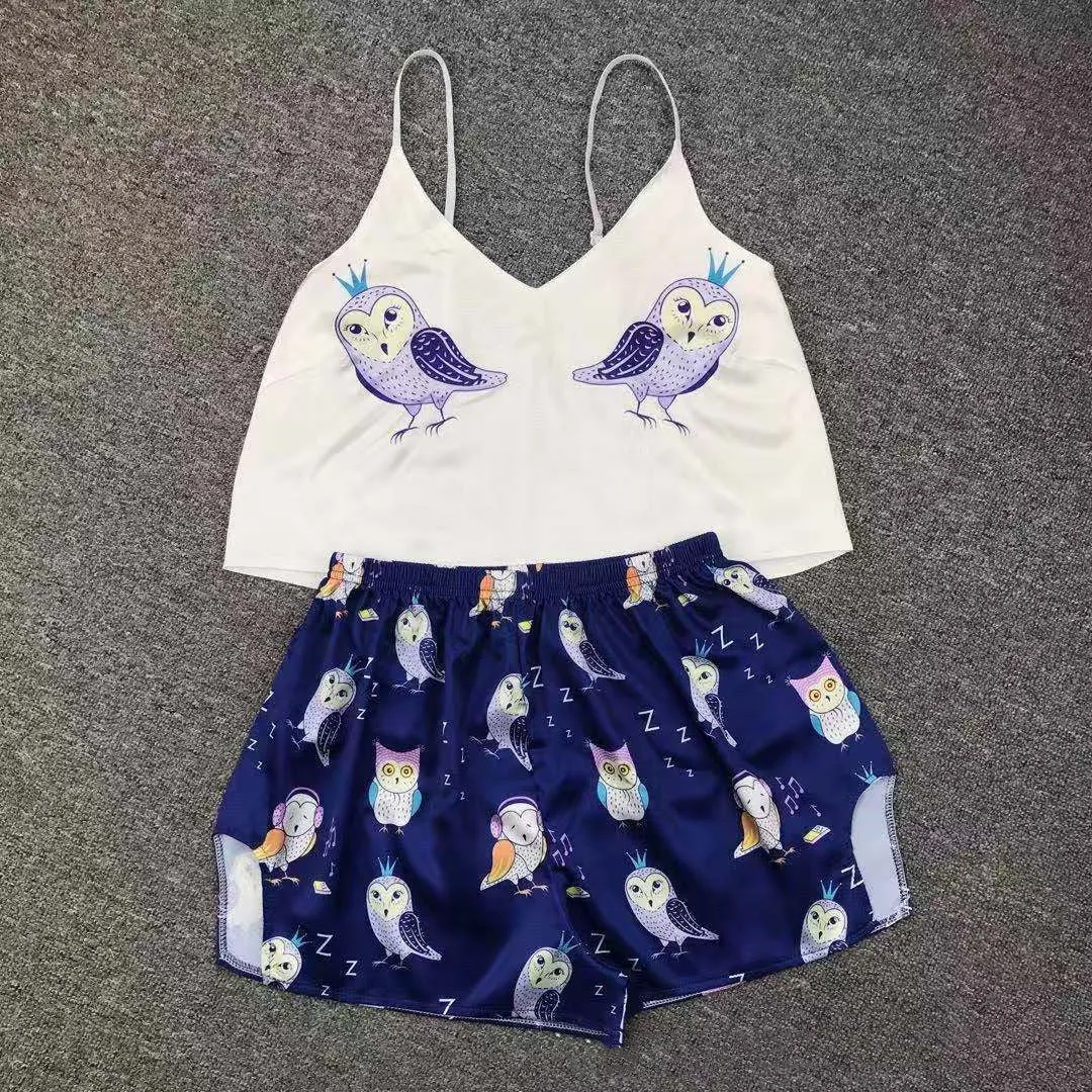 Ice Silk Pajamas Sling High-quality Simulation Silk Thin Section Comfortable Casual Printing