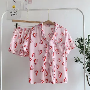 Ice Silk Satin Short Sleeve Pajamas Women's Suit