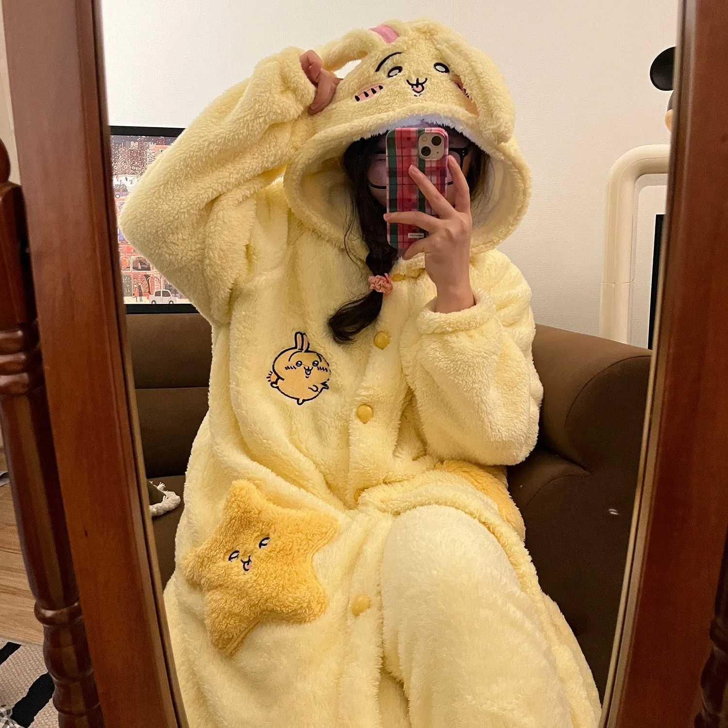 INSTOCK-Cute cartoon coral fleece one-piece pajamas for women