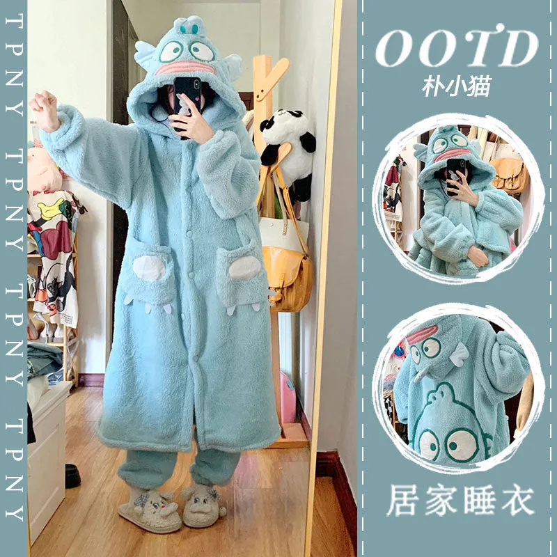 INSTOCK-Cute cartoon coral fleece one-piece pajamas for women
