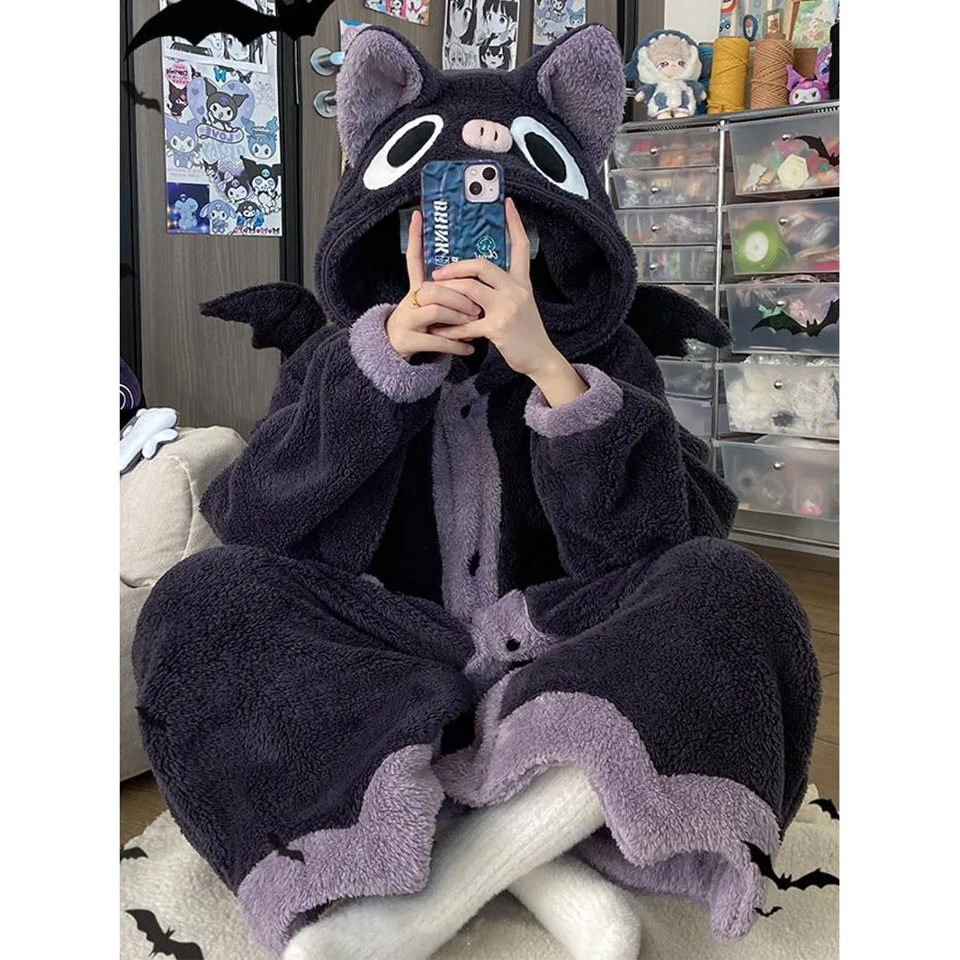 INSTOCK-Cute cartoon coral fleece one-piece pajamas for women