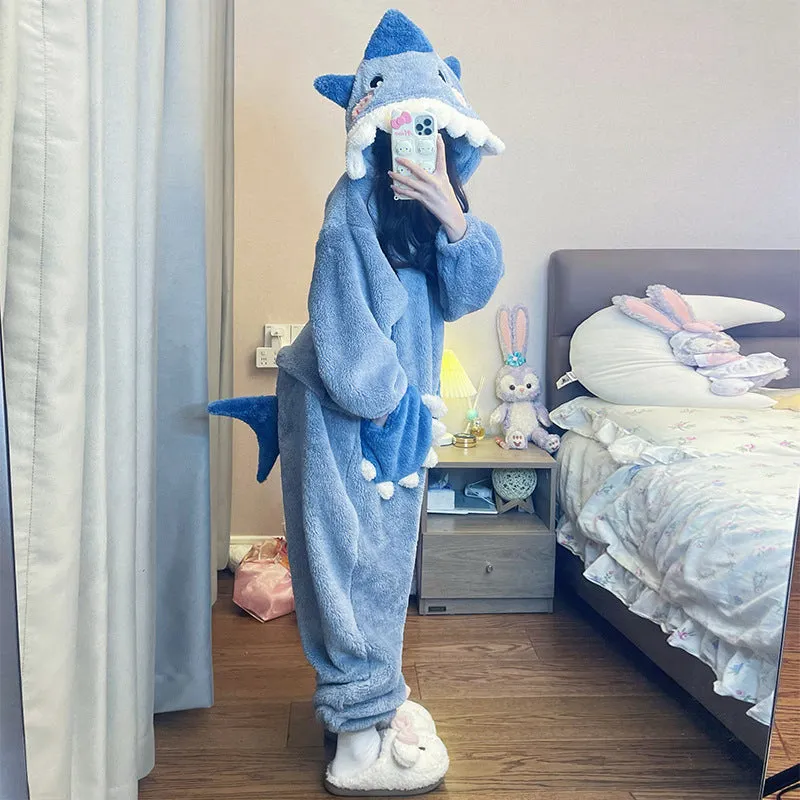 INSTOCK-Cute cartoon coral fleece one-piece pajamas for women
