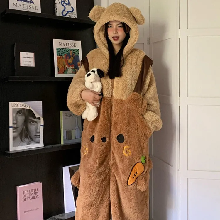 INSTOCK-Cute cartoon coral fleece one-piece pajamas for women