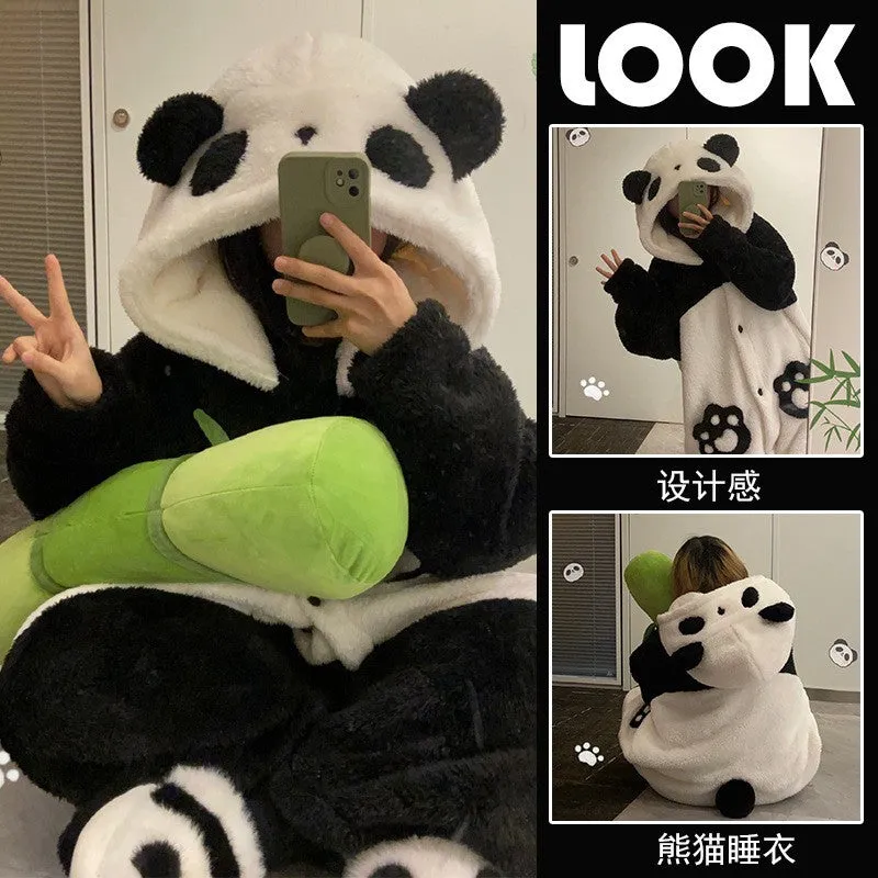 INSTOCK-Cute cartoon coral fleece one-piece pajamas for women