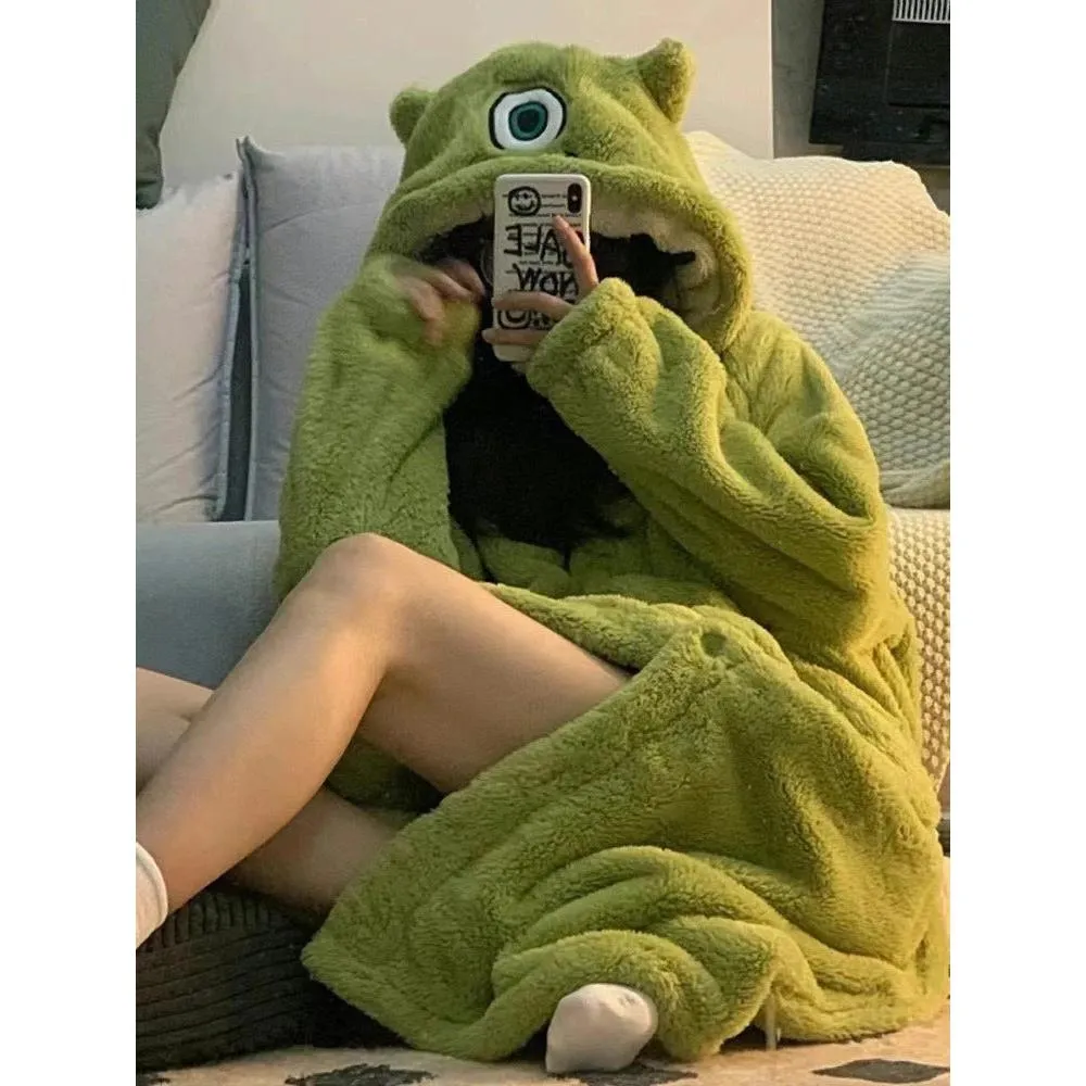 INSTOCK-Cute cartoon coral fleece one-piece pajamas for women