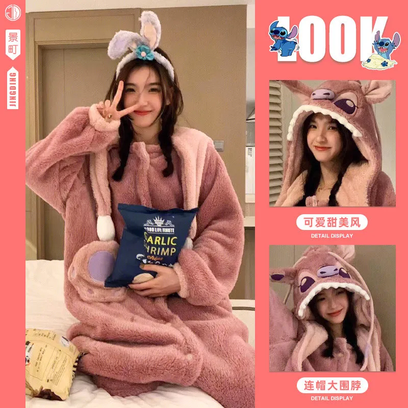 INSTOCK-Cute cartoon coral fleece one-piece pajamas for women